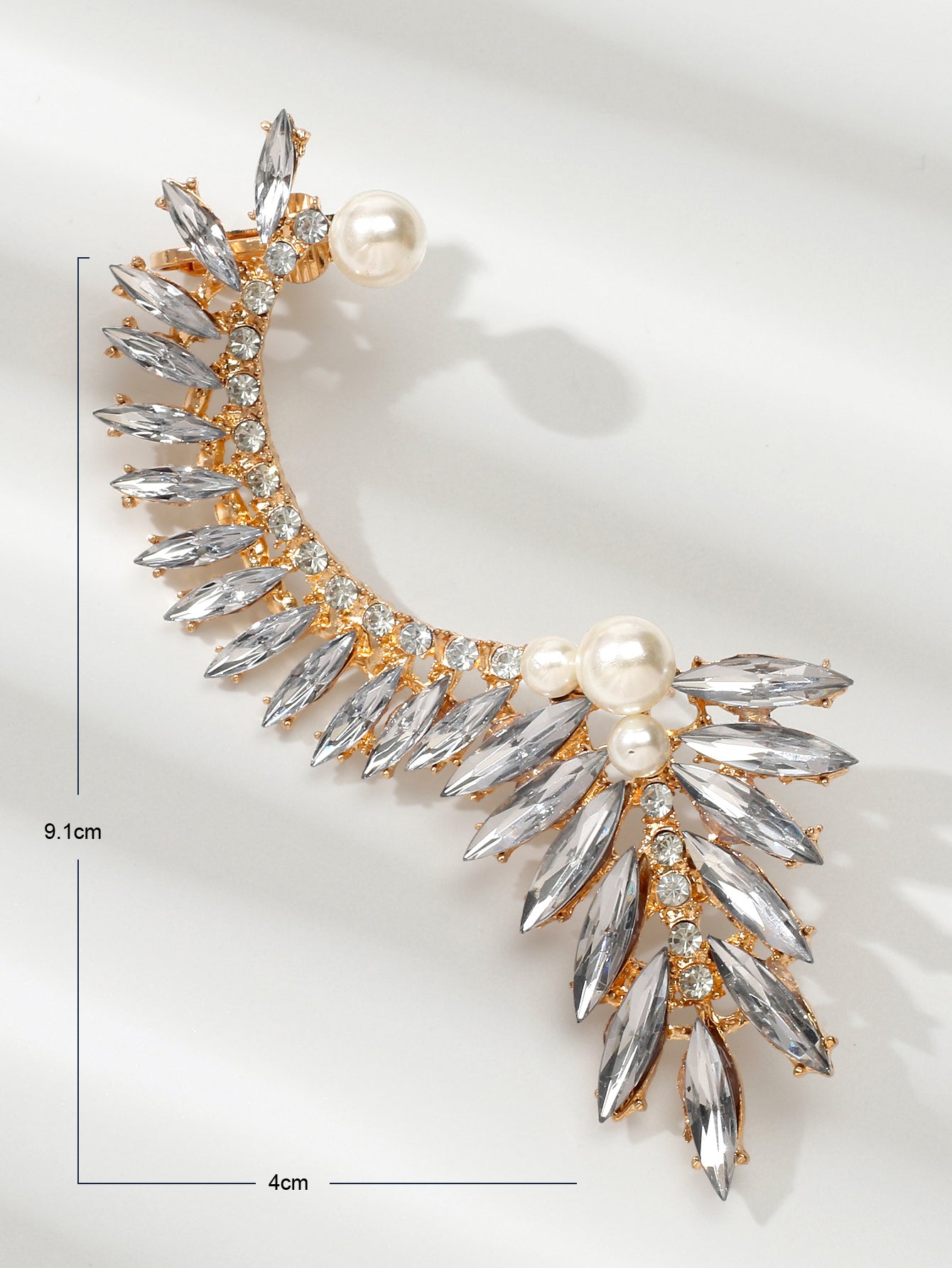 Luxurious Rhinestone Pearl Decor Ear Clip Climber Around Earring for Dinner 1 pc