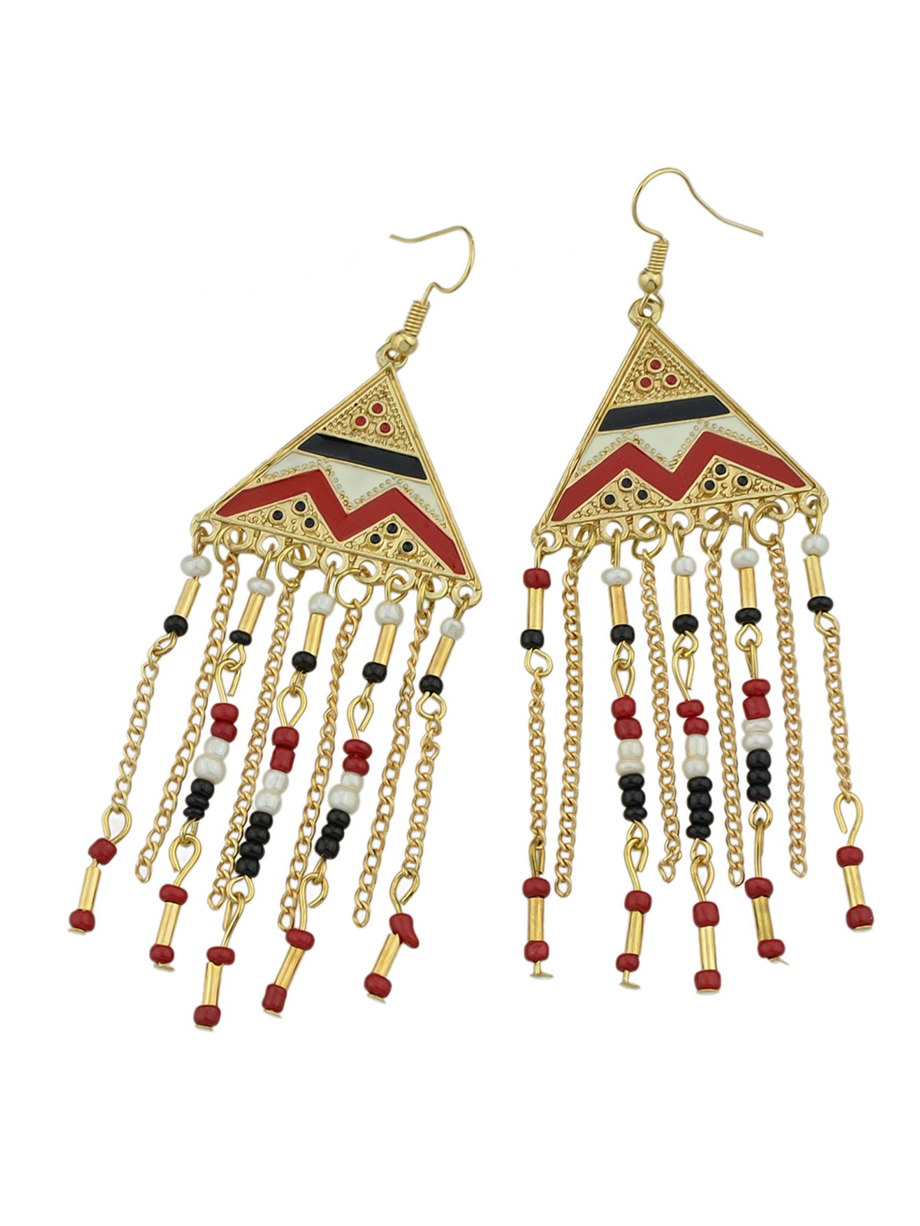 Triangle Colourful Enamel Beads Long Chain Tassel Ethnic Jewellery Boho Earrings