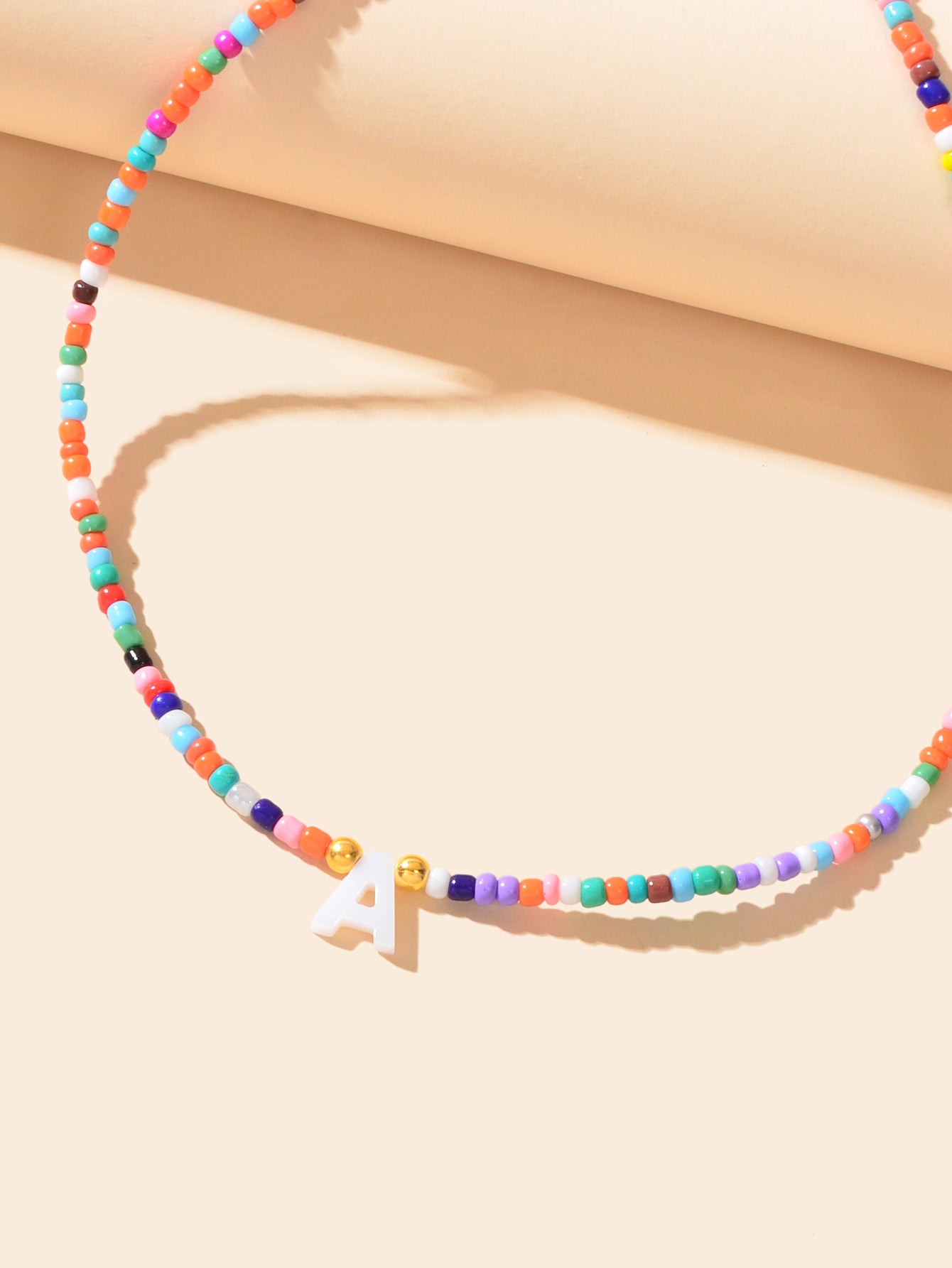Bohemian Chic Colourful Seed Beads Chain Resin Letter Charm Necklace for Holiday