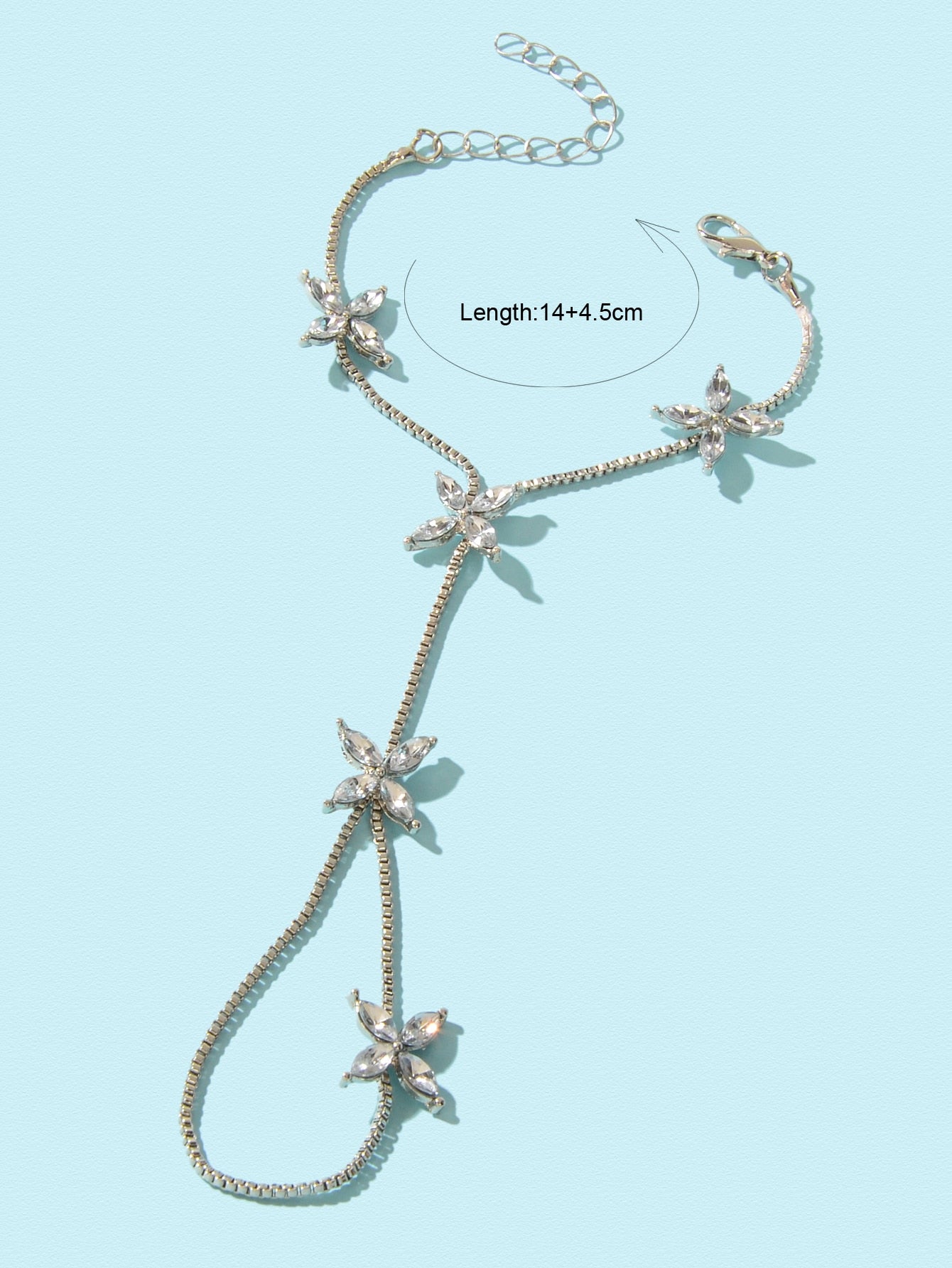 Diamond-Encrusted Chain Ring Connected Hand Wrist Bracelet