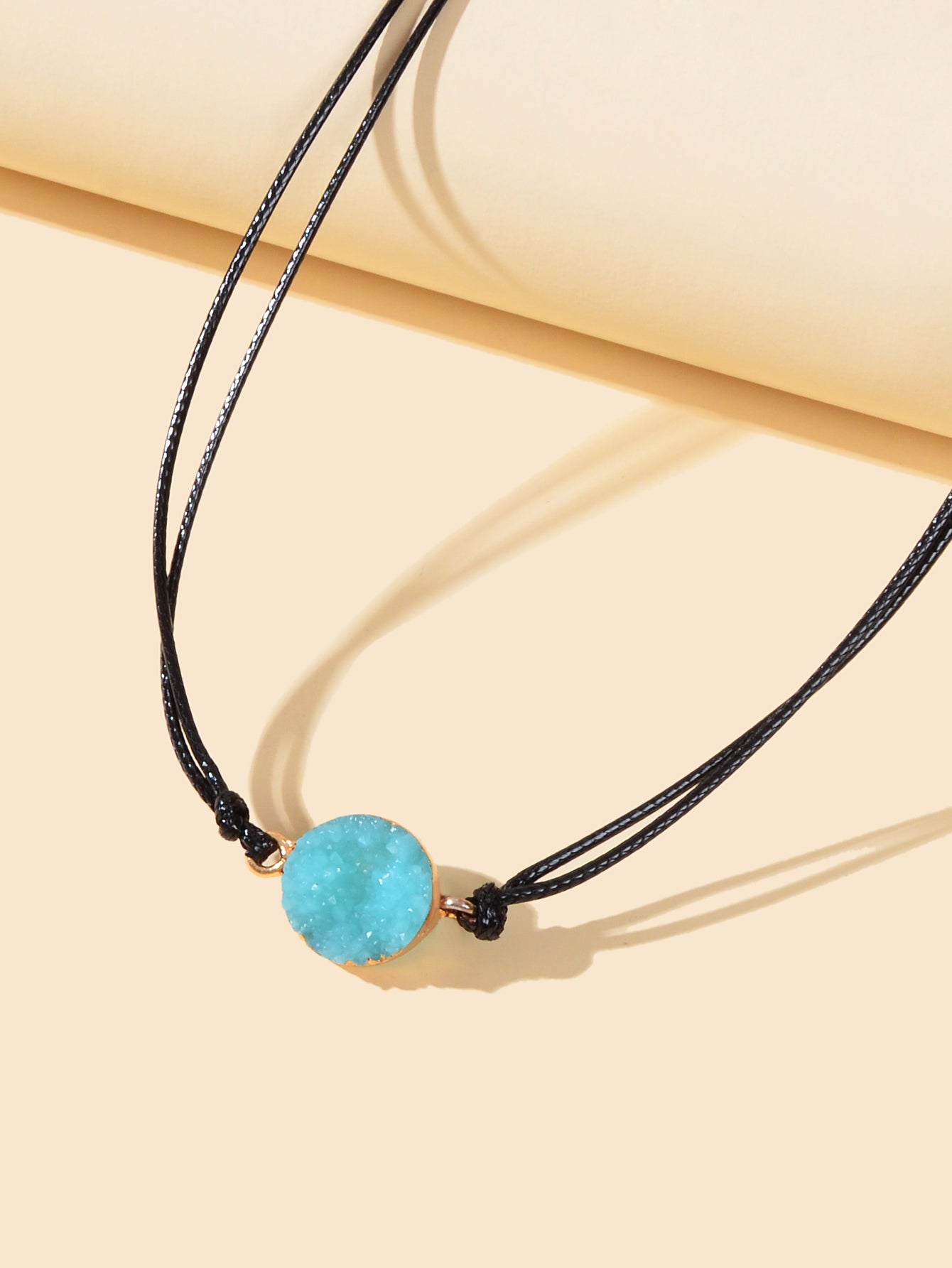 Boho Chic 90s Round Resin Black Pu Leather Grunge Collar Tattoo Choker Necklace