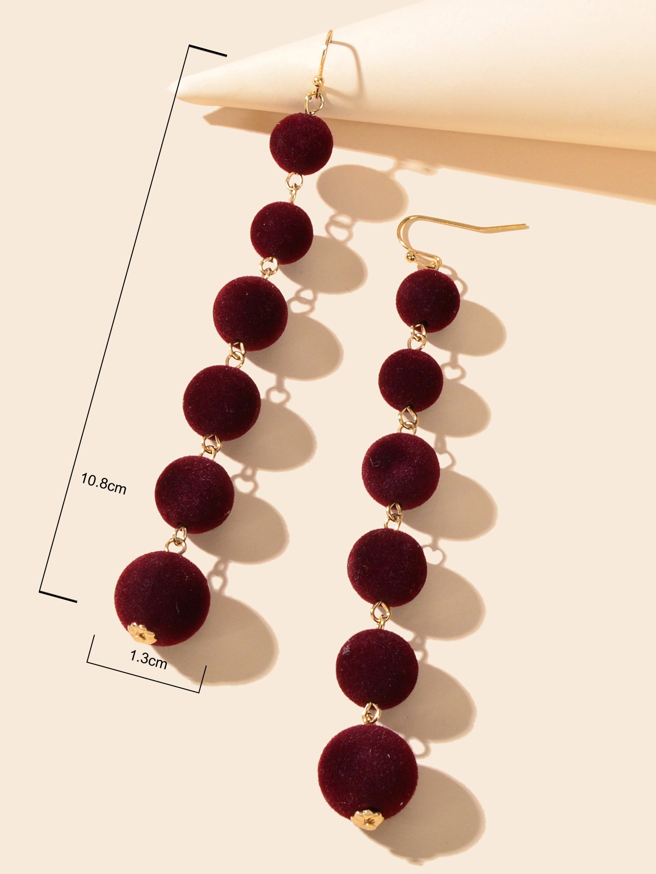 Retro Winered Flocking Ball Statement Long Pendant Pom Pom Dangle Earrings Gift