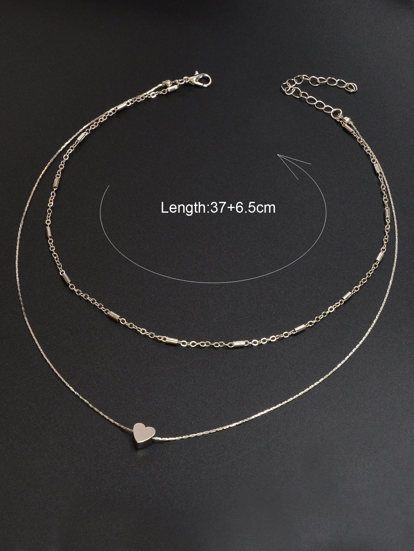 Minimalist Chic Double layer Silver Chain Heart Pendant Clavicle Party Necklace