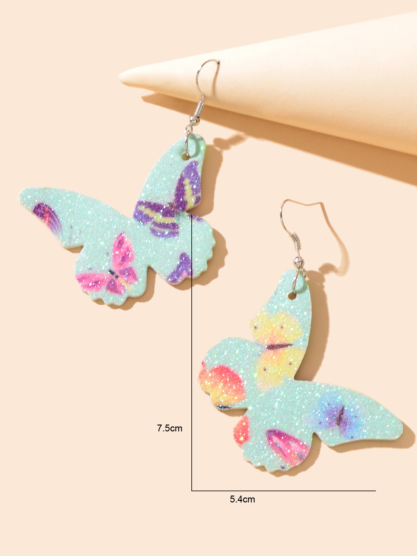 Pink Green Lightweight Pu Leather Butterfly Dangle Earrings Beautiful Accessory