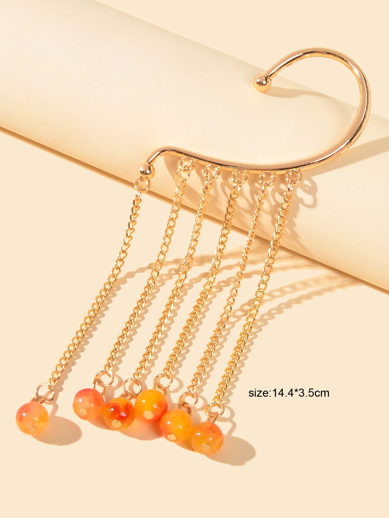 1pc Cartilage Jewellery Long Chain Tassel Orange Beads Charm Cuff Women Earrings