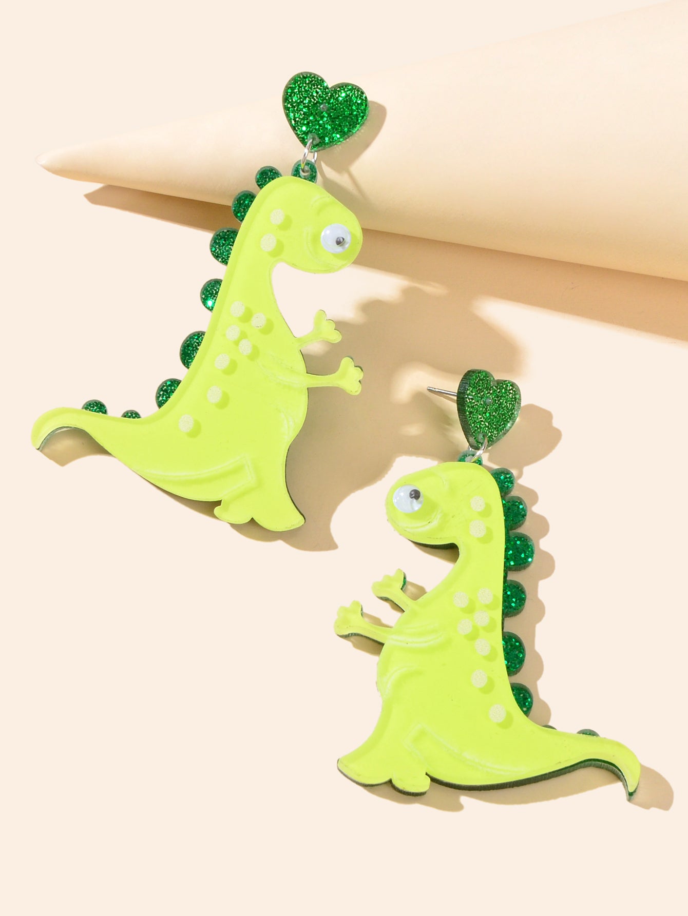 Green Dinosaur Dangle Stud Earrings Lovely Acrylic Animal Design Accessories