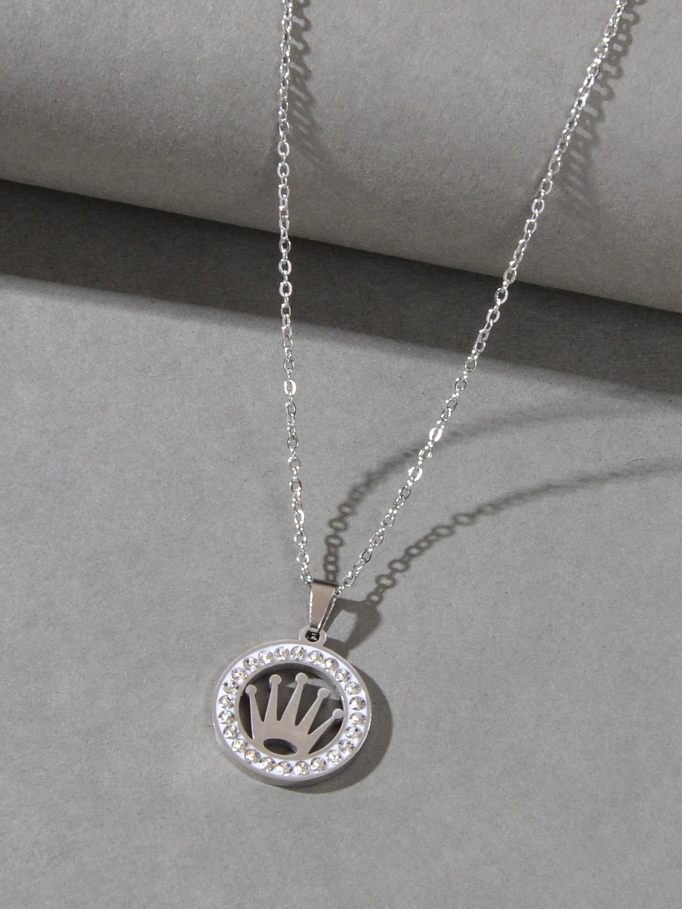 Engagement Jewellery Gift Full Rhinestone Silver Circle Crown Pendant Necklace
