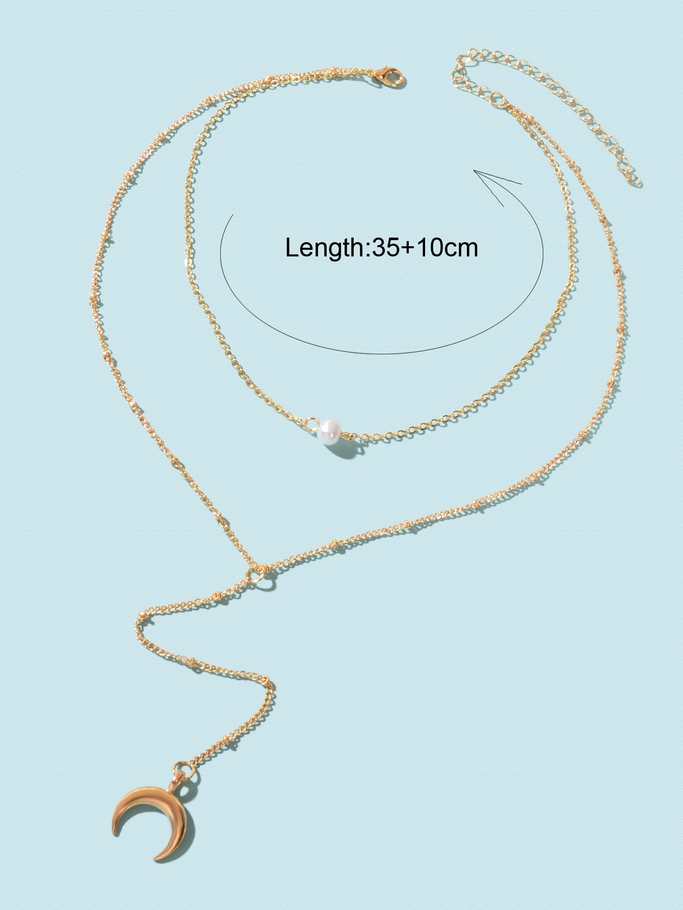 Fashion Jewellery Double layer Gold Chain Lariat Y Style Moon Pendant Necklace