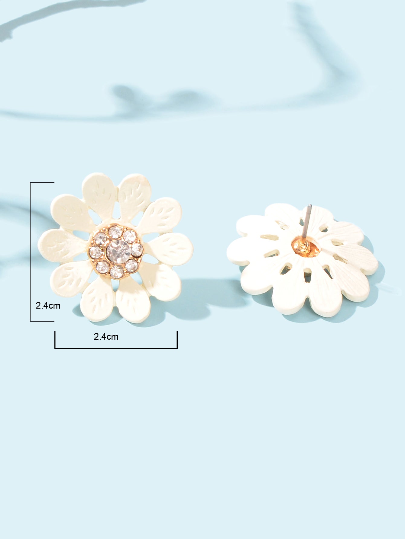 Romantic Chic Rhinestone Decoration White Flower Stud Earrings Sweet Jewellery