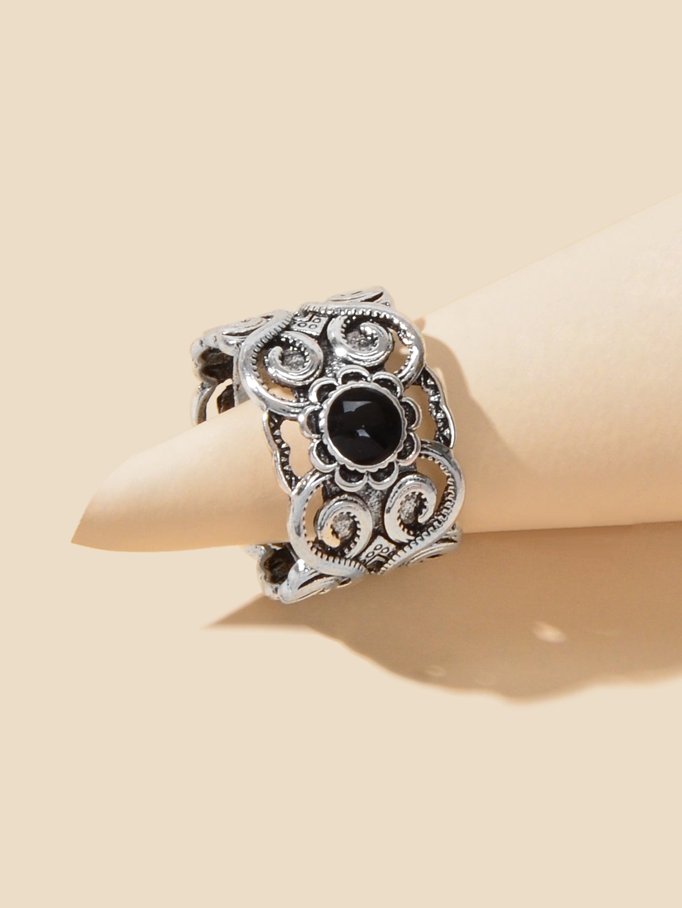 Antique Silver Plated Turkish Style Carved Vintage Girls Oxidized Designer Ring