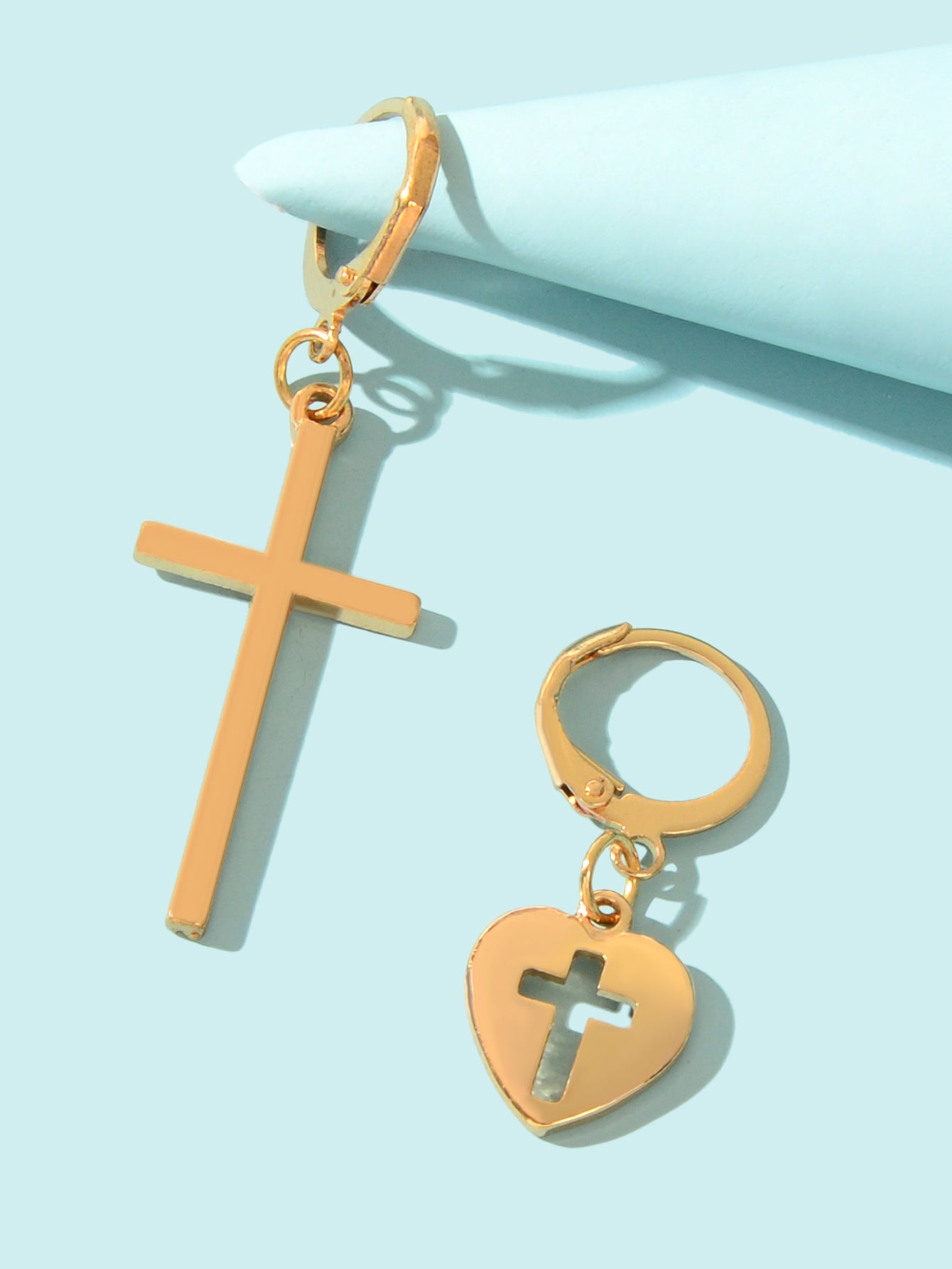 Women Girls Cross Love Heart Shaped Huggie Earrings Christmas Gift Jewellery