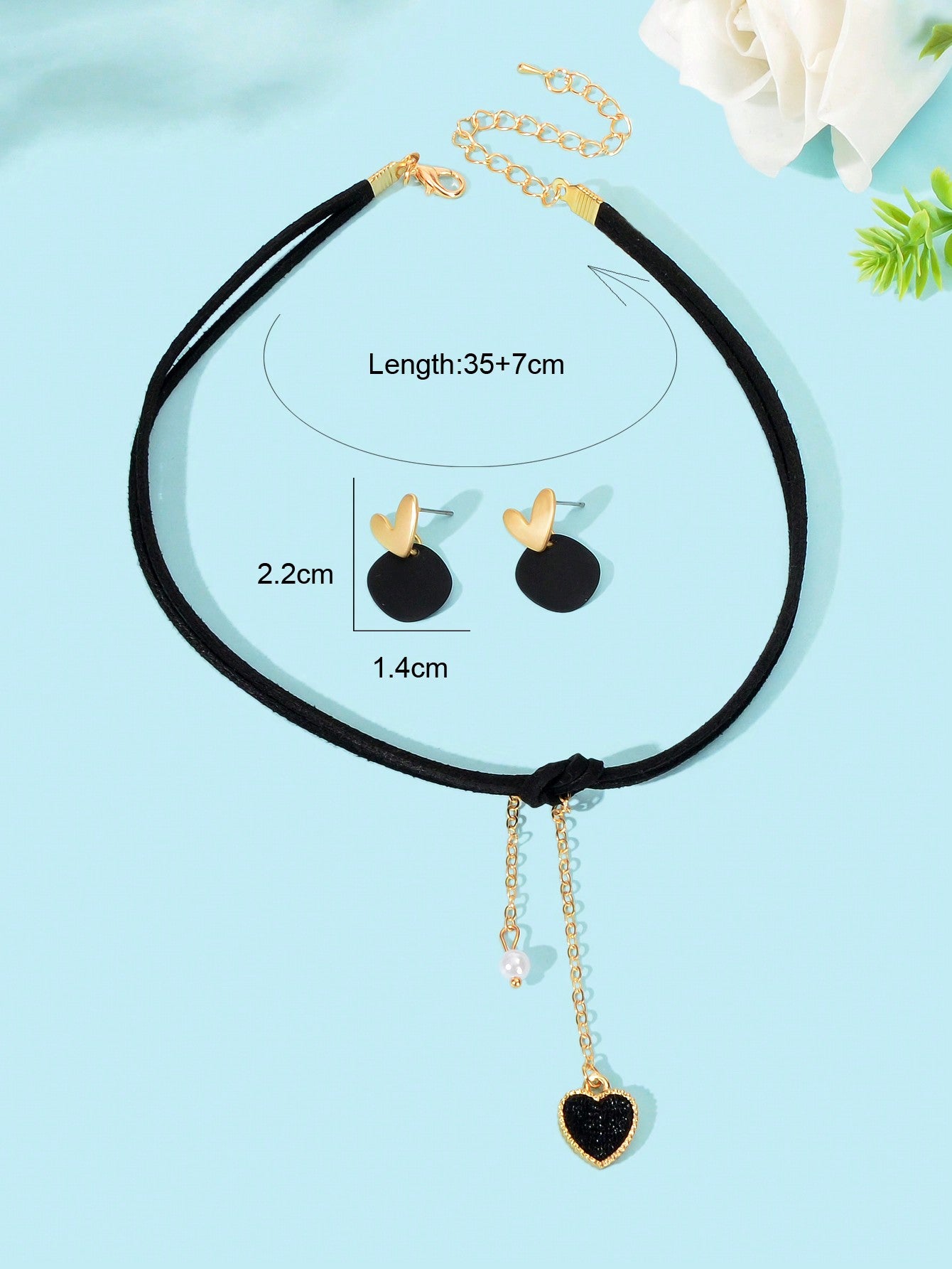 Black Heart Pendant Layered Necklace Earrings Set Elegant Jewelry Ensemble Gift