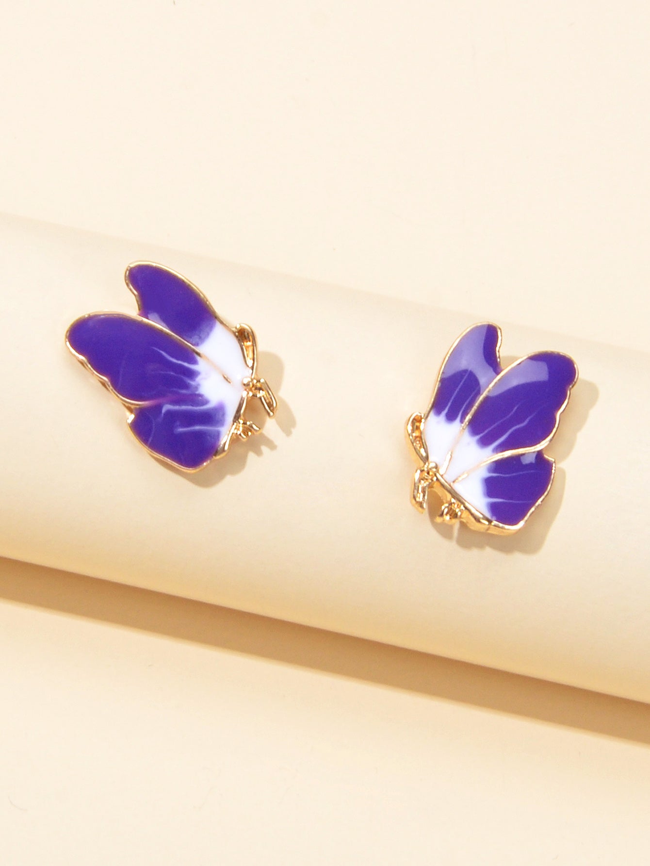 Insect Jewelry White Purple Enamel Butterfly Stud Hypoallergenic Dainty Earrings