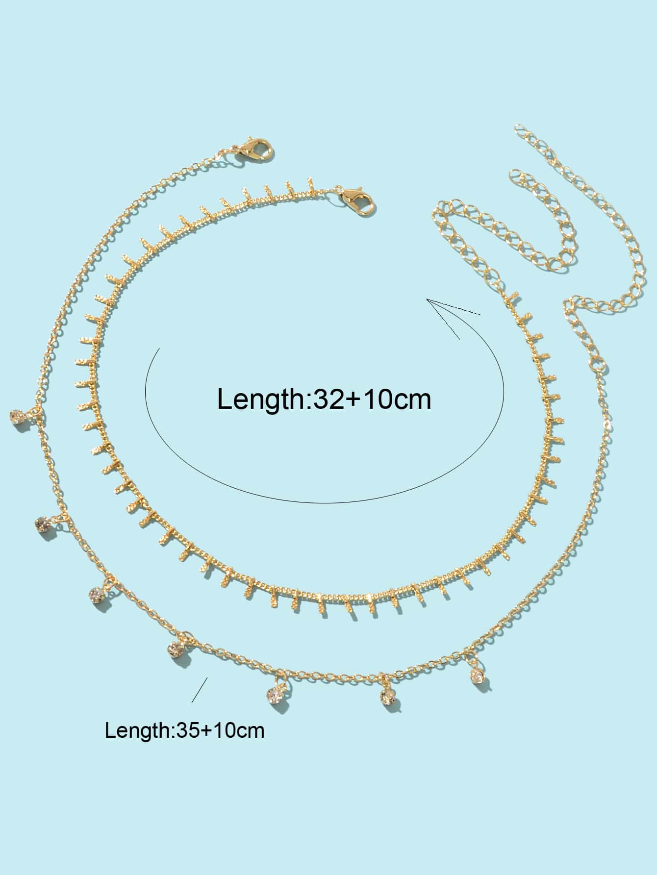 2 pcs Rhinestone Charm Layering Chain Necklace Personalized Women Choker