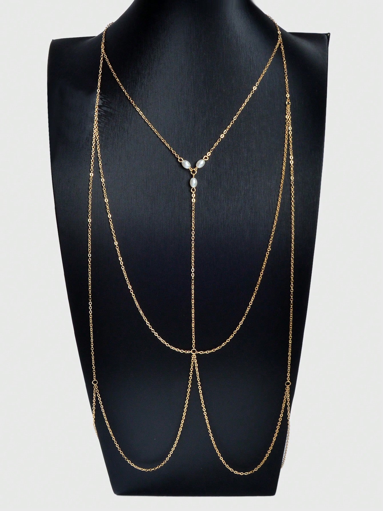 Gold Chain Pearl Accent Waist Body Chain Elegant Fashion Accessory
