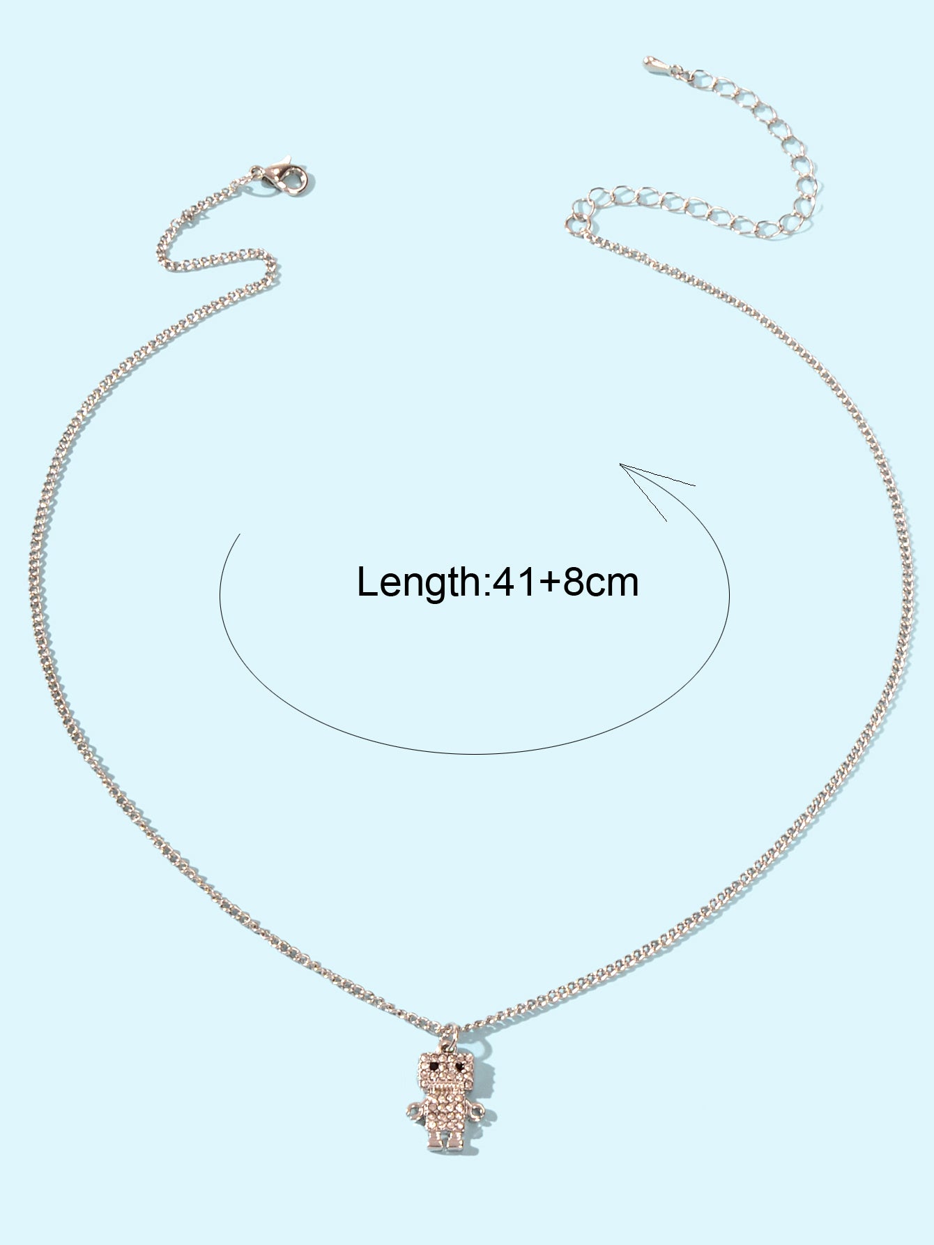 Personality Creative Silver Chain Rhinestone Decoration Robot Pendant Necklace