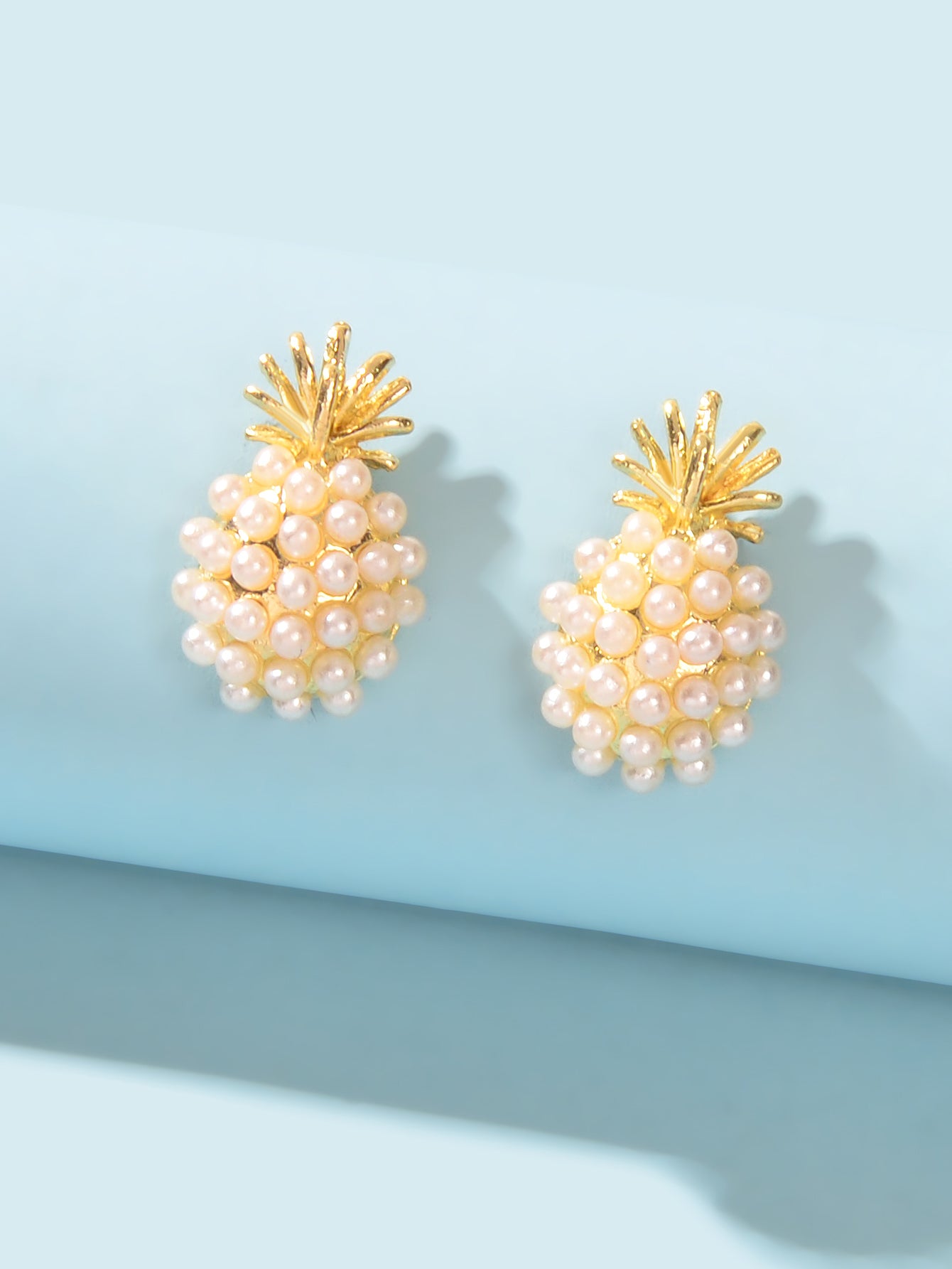 Fruit Jewelry Inspiring Imitation Pearl Decoration Gold Stud Pineapple Earrings