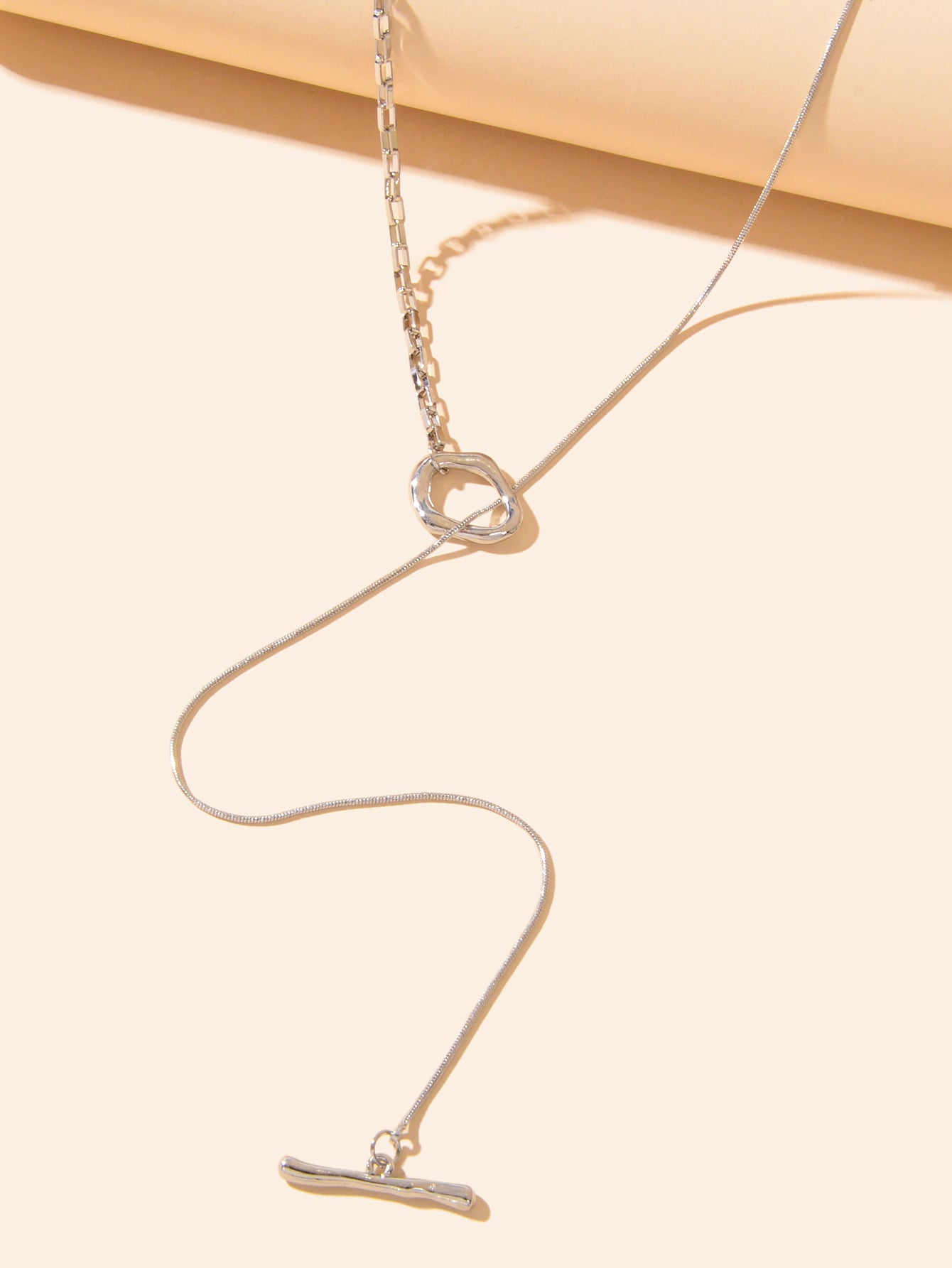 Minimalist Accessories Silver Long Chain Y Style Stick Pendant Lariat Necklace