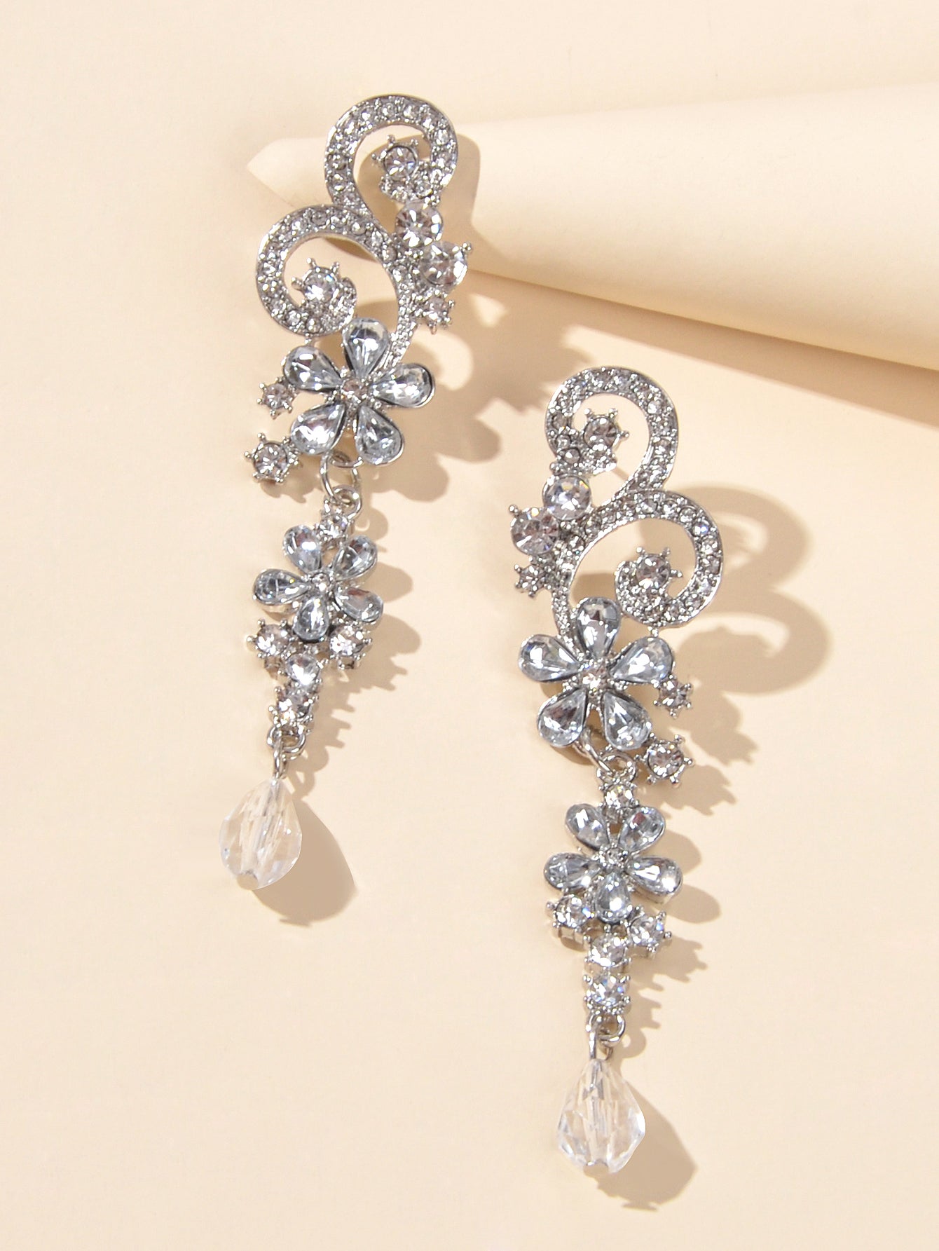 Rhinestone Crystal Decoration Flower Chandelier Earrings Luxury Wedding Jewelry