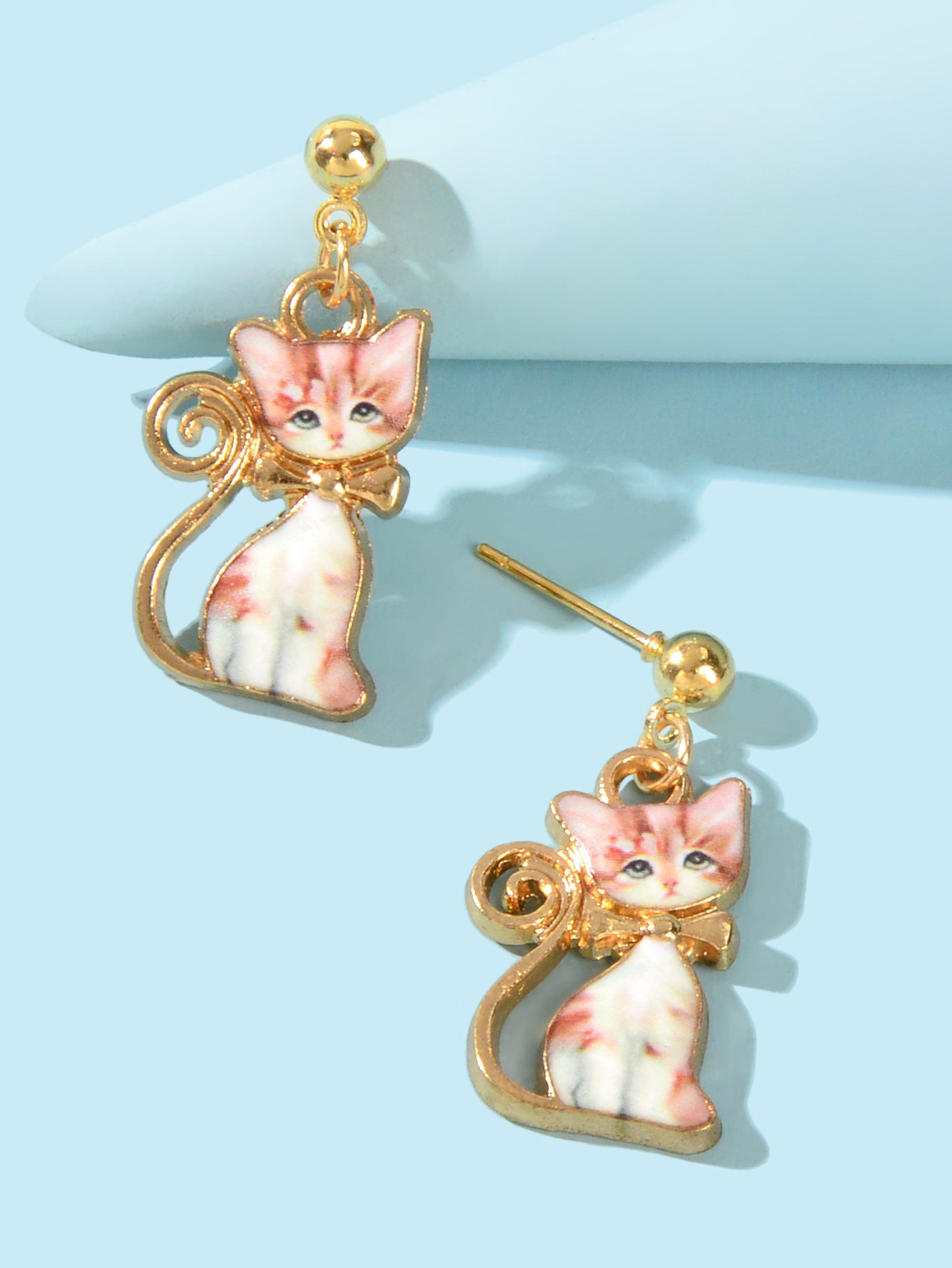 Pink Enamel Aesthetic Funny Cartoon Kitten Drop Dangling Cat Animal Earrings