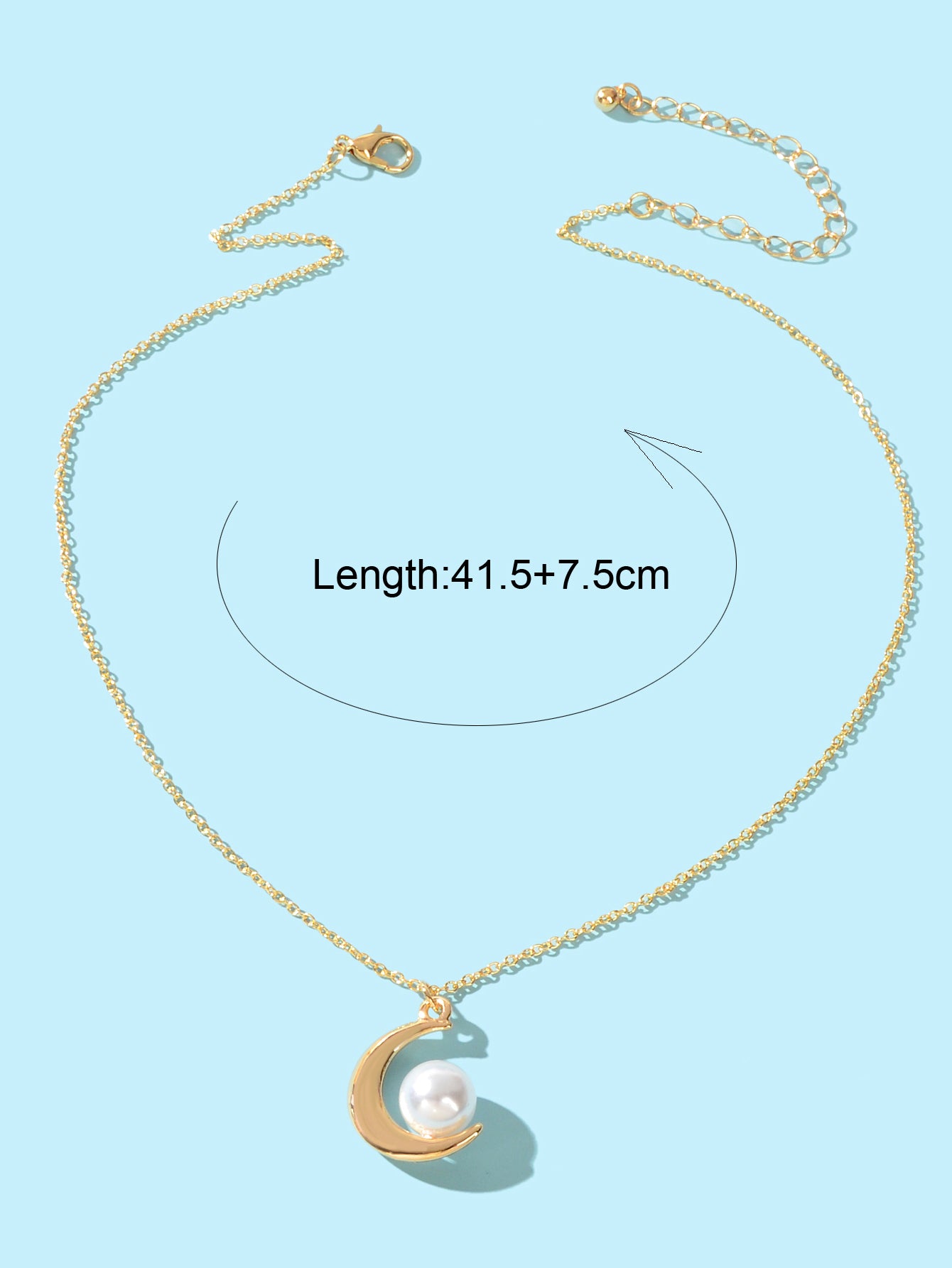 Elegant Imitation Pearl Decor Gold Chain Moon Pendant Necklace Dinner Jewellery