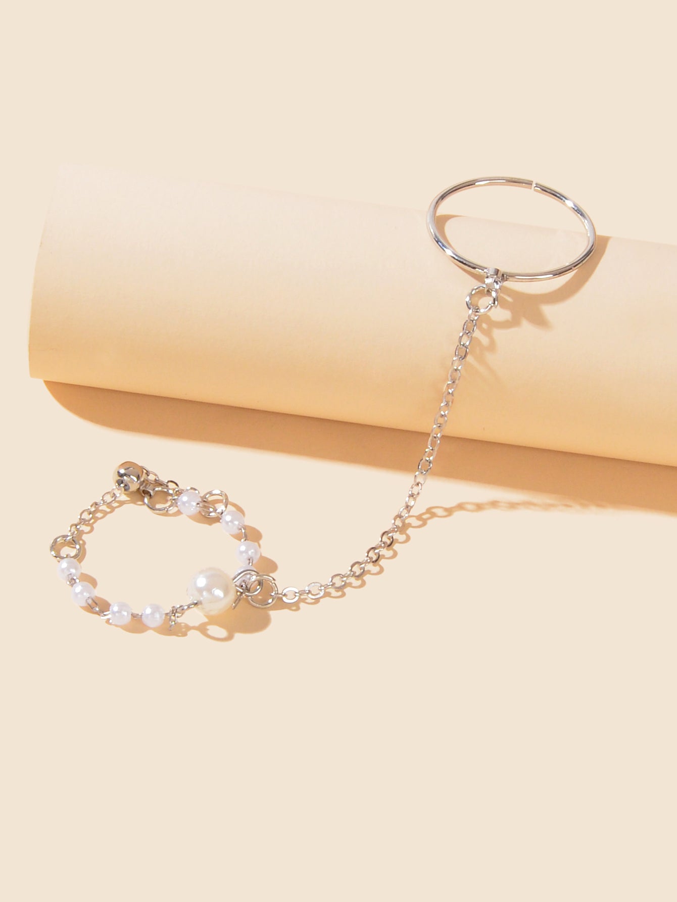 Pearl Punk Stackable Knuckle Chain Tassel Double Finger Midi Rings