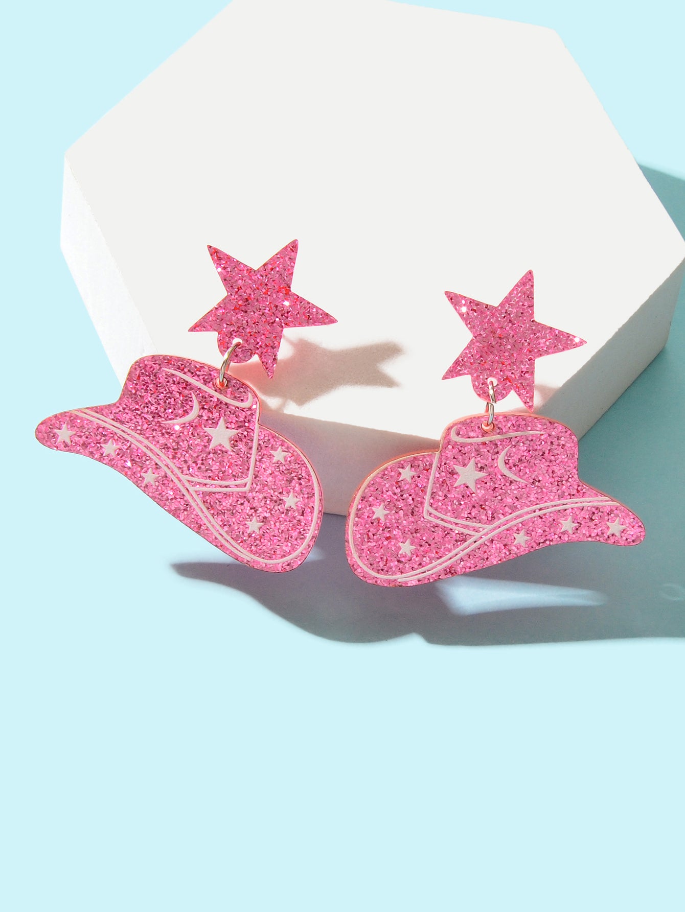 Sparkling Y2k Style Pink Acrylic Cowboy Hat Star Earrings Women Party Jewellery