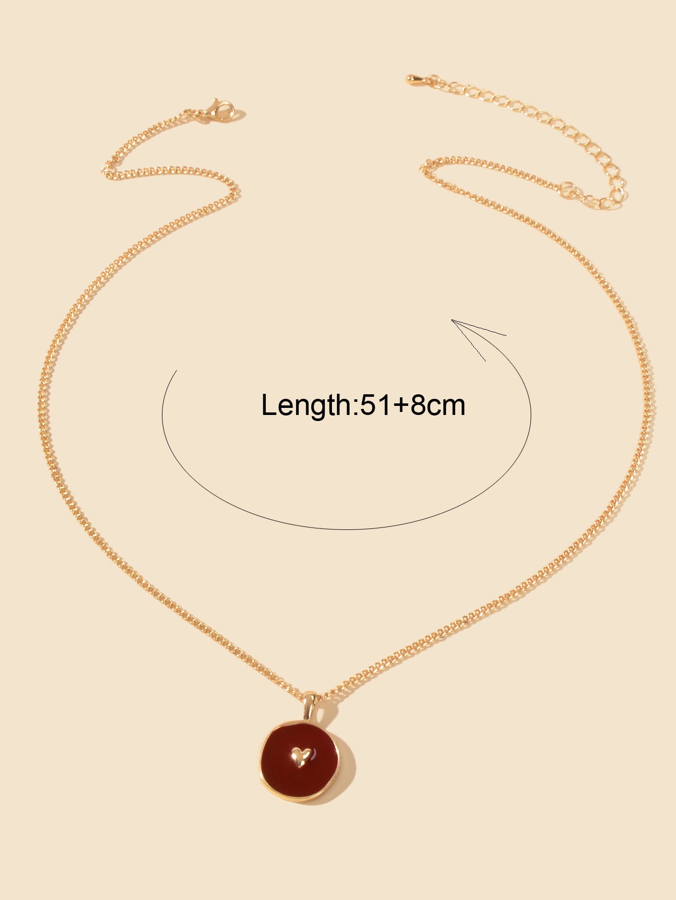 Fashion Accessories Gold Chain Heart Windred Enamel Round Charm Ladies Necklace