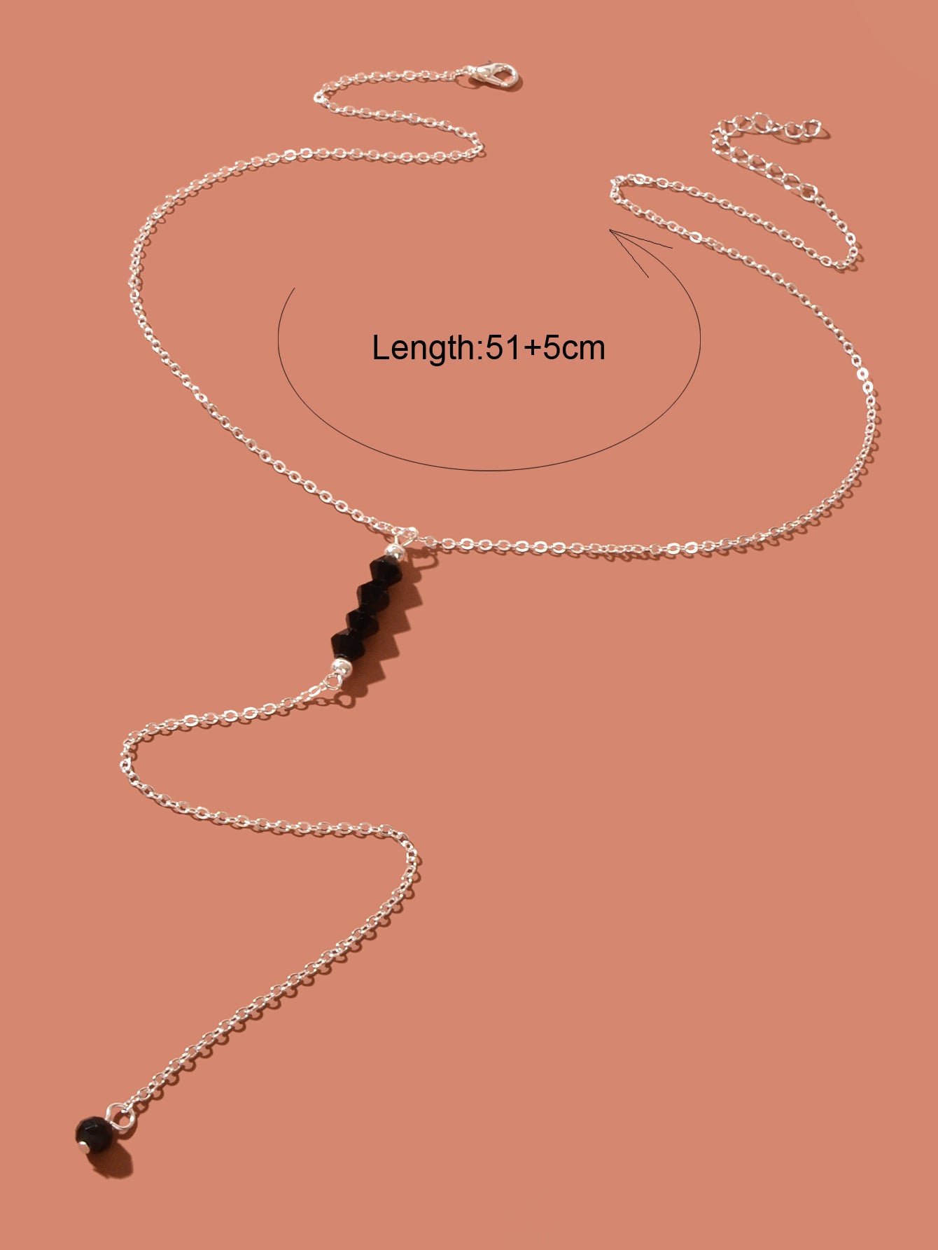 Chic Black Beaded Decor Gold Silver Chain Long Pendant Y Style Dainty Necklace