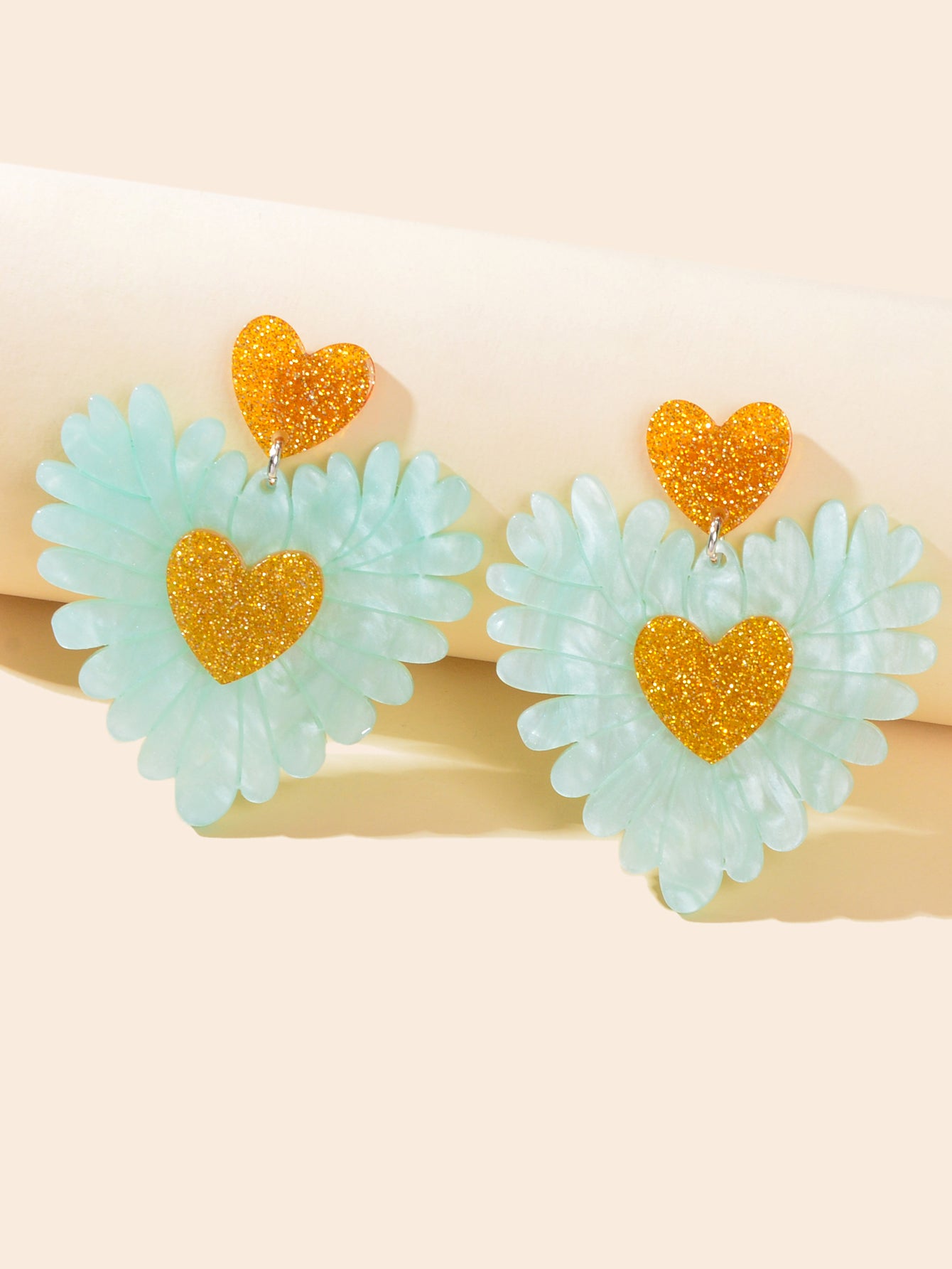 Sweet Holiday Acrylic Purple Flower Heart Earrings Valentine's Day Gift Jewelry
