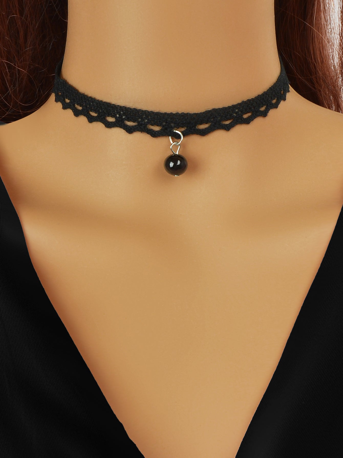 4 pcs Retro Star Beaded Charm Flower Geometric Tattoo Choker Black Lace Necklace