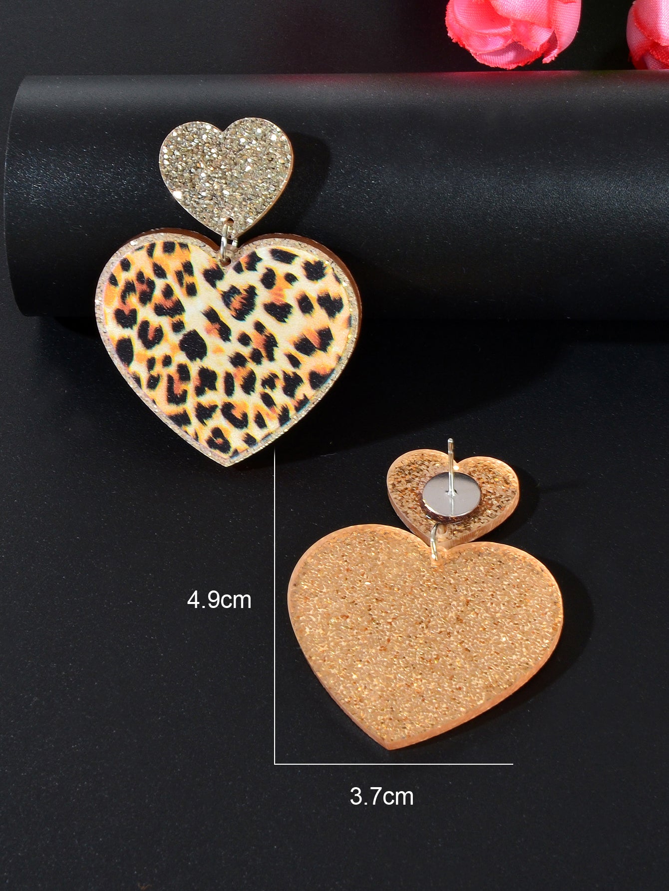 Colourful Leopard Print Heart Pendant Earrings Wild Style Statement Jewellery