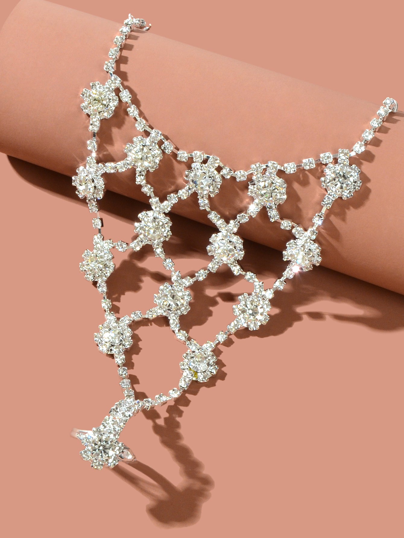 Beach Rhinestone Flower Anklet Barefoot Sandals Silver Foot Chain with Toe Ring