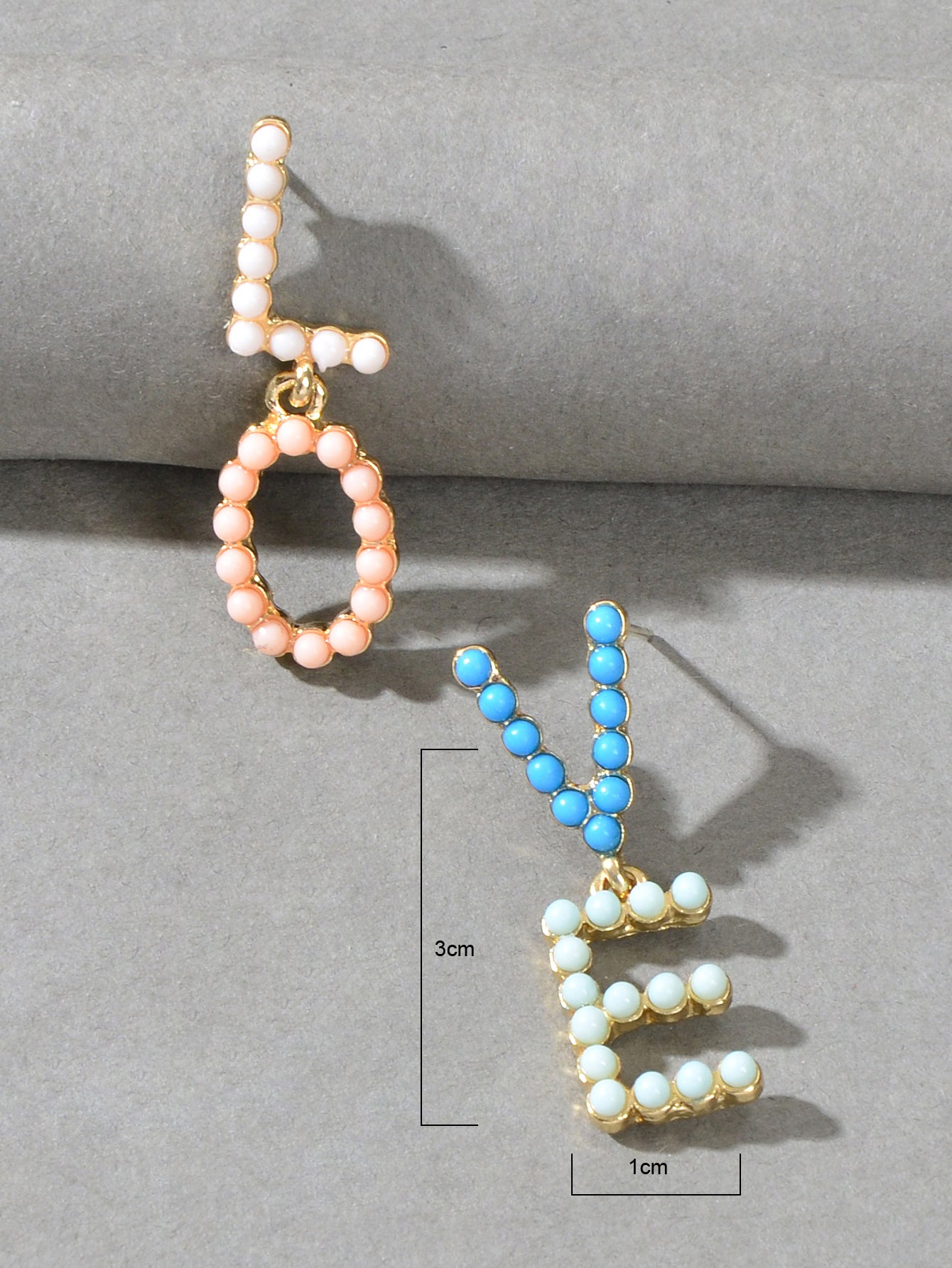 Asymmetrical Candy Color Beaded LOVE Letter Stud Dangling Elements Earrings Gift