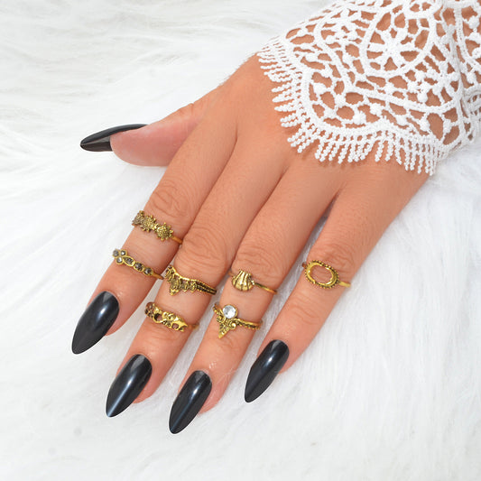 7 pcs Vintage Jewellery Oxidized Antique Gold Moon Shell Finger Ring Set