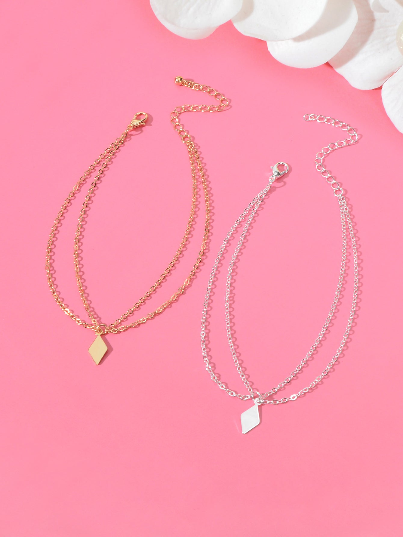 2pcs Valentine's Gift Layered Anklets Matching Couple Best Friend Foot Jewellery