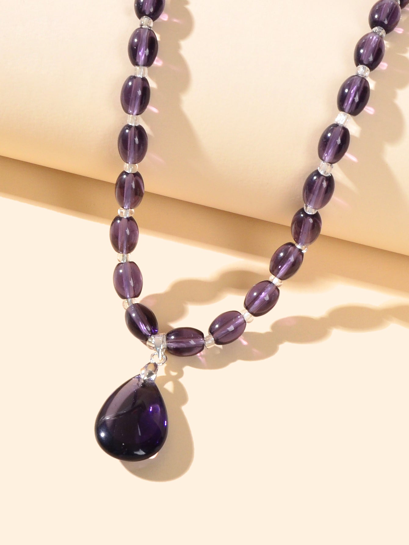 Ethnic Jewelry Sweater Chain Purple Beaded Water Drop Pendant Bohemian Necklace