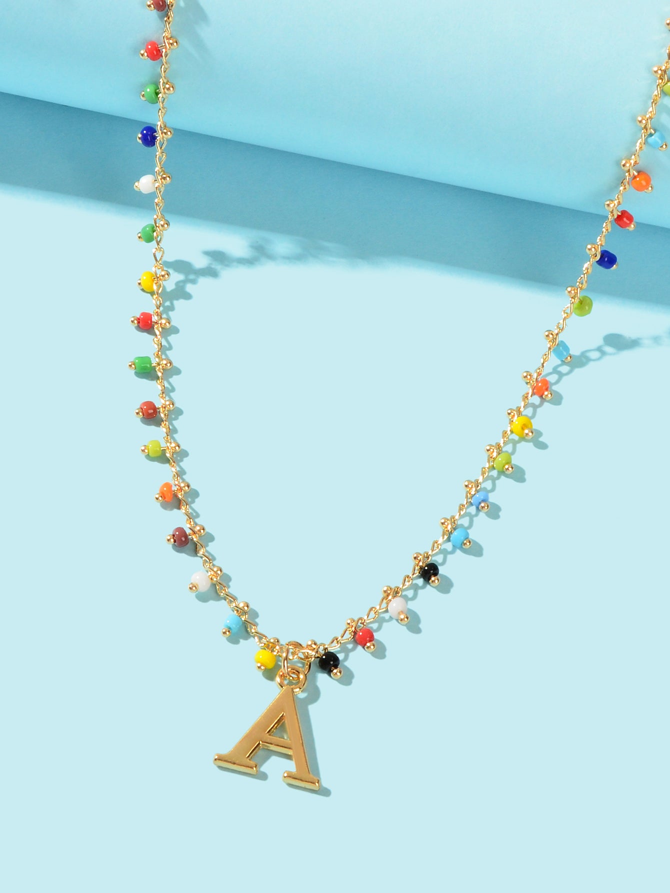 Bohemian Colorful Seed Beads Charm Chain Letter D Pendant Necklace Accessories