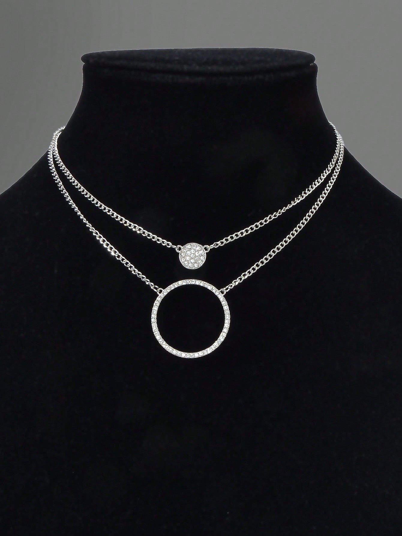 Silver Double-Layered Large Circle Pendant Necklace - Stylish Statement Jewelry