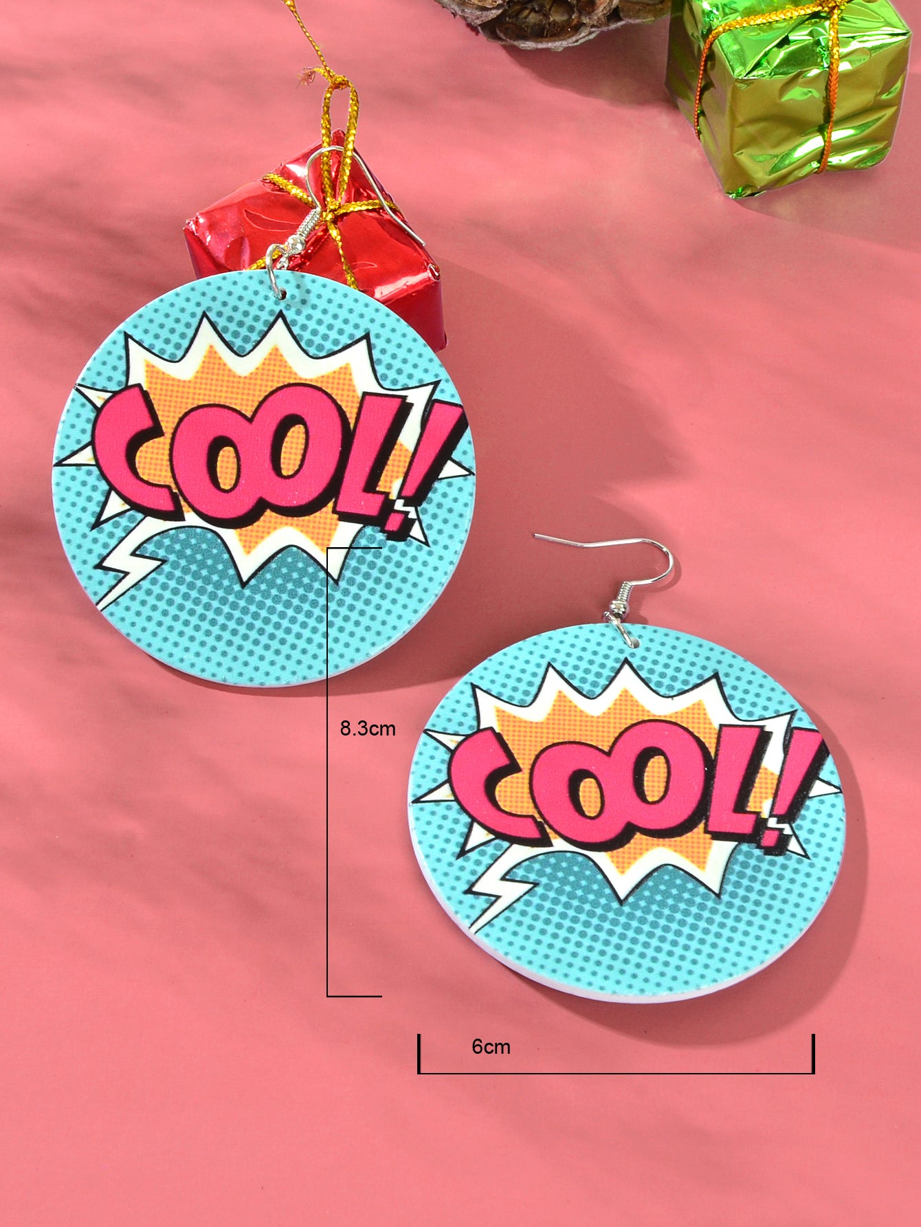 Candy Color Funny Wood Blue Round Geometric Cool Letter Earrings Costume Jewelry