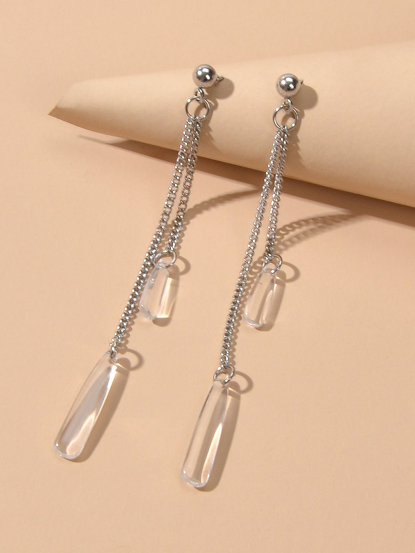 Long Silver Chain Acrylic Water Drop Pendant Earrings Ladies Party Jewellery