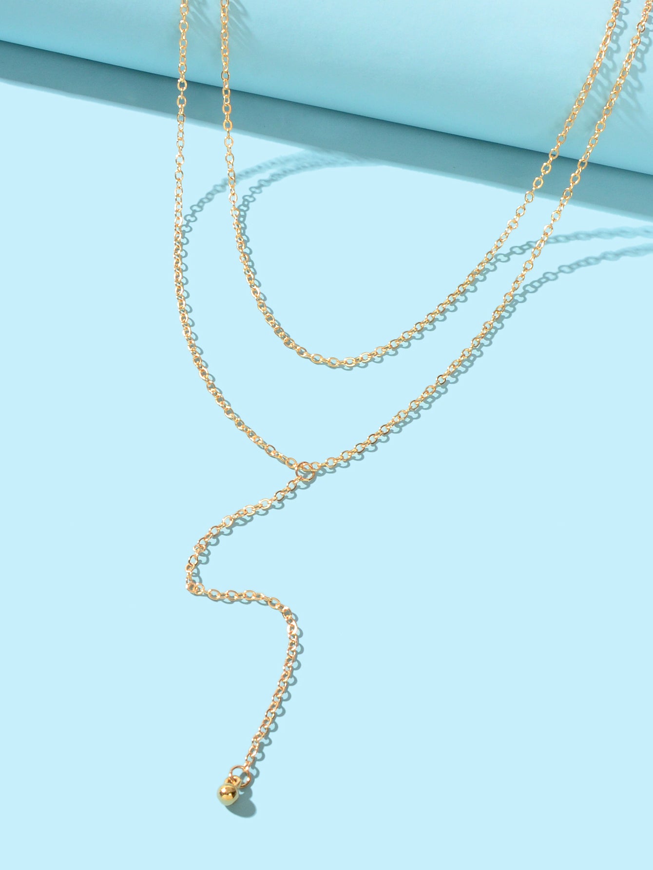 Trendy Double layer Gold Silver Chain Ball Charm Y Style Long Pendant Necklace