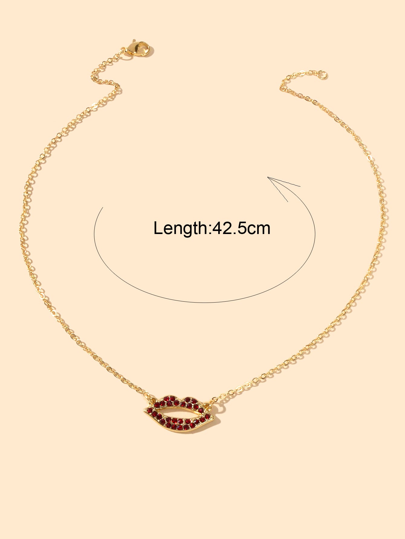 Valentine's Day Lover Gift Jewelry Gold Chain Red Rhinestone Lips Charm Necklace