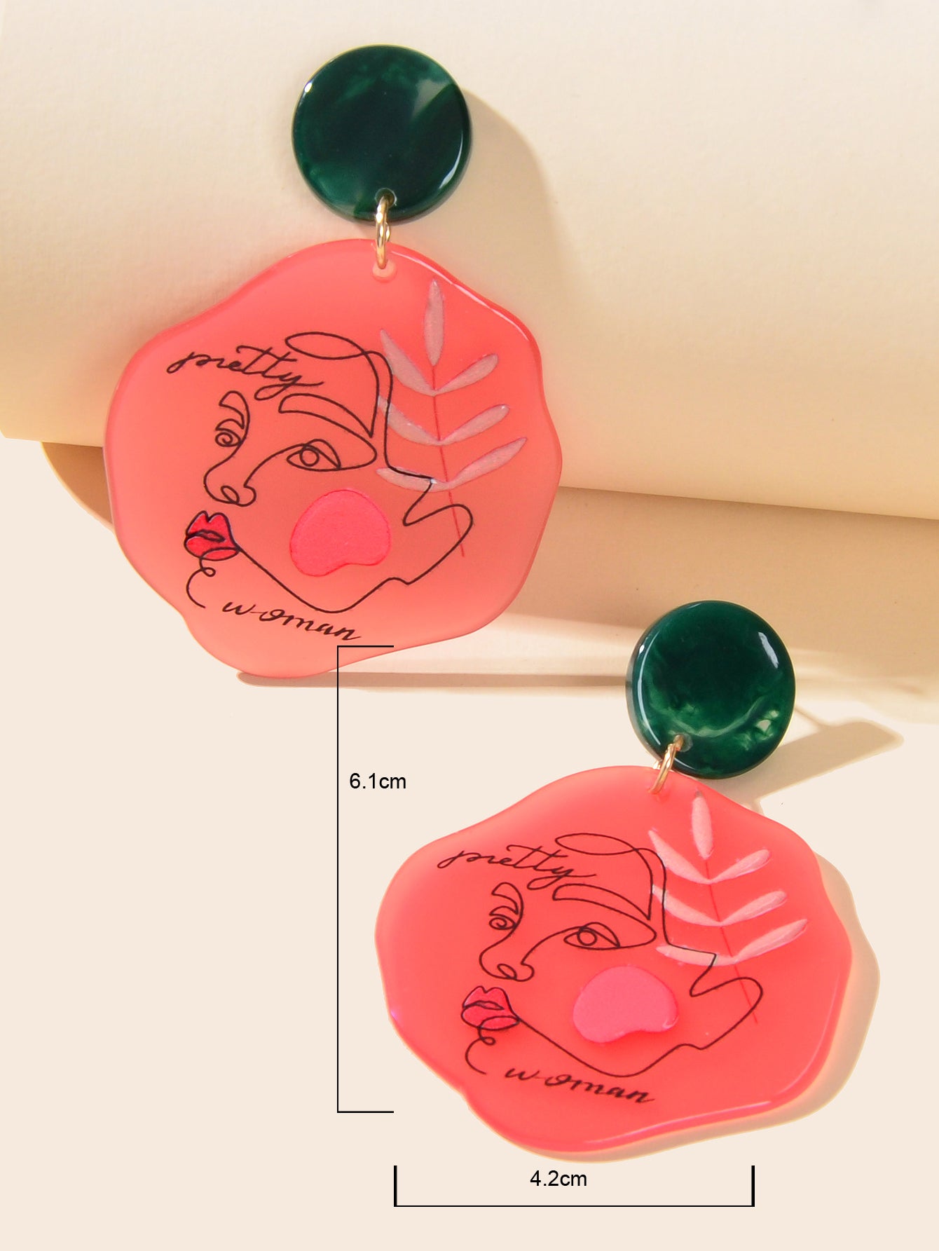 Statement Fun Acrylic Portrait Pattern Red Chunky Vintage Dangle Resin Earrings