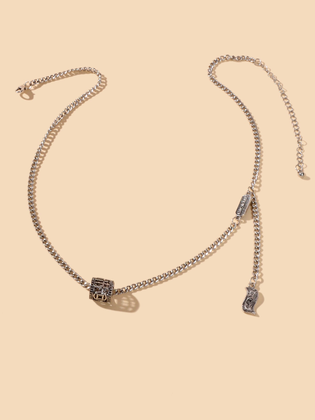 Vintage Designer Stylish Jewelry Antique Silver Carved Circle Y Pendant Necklace