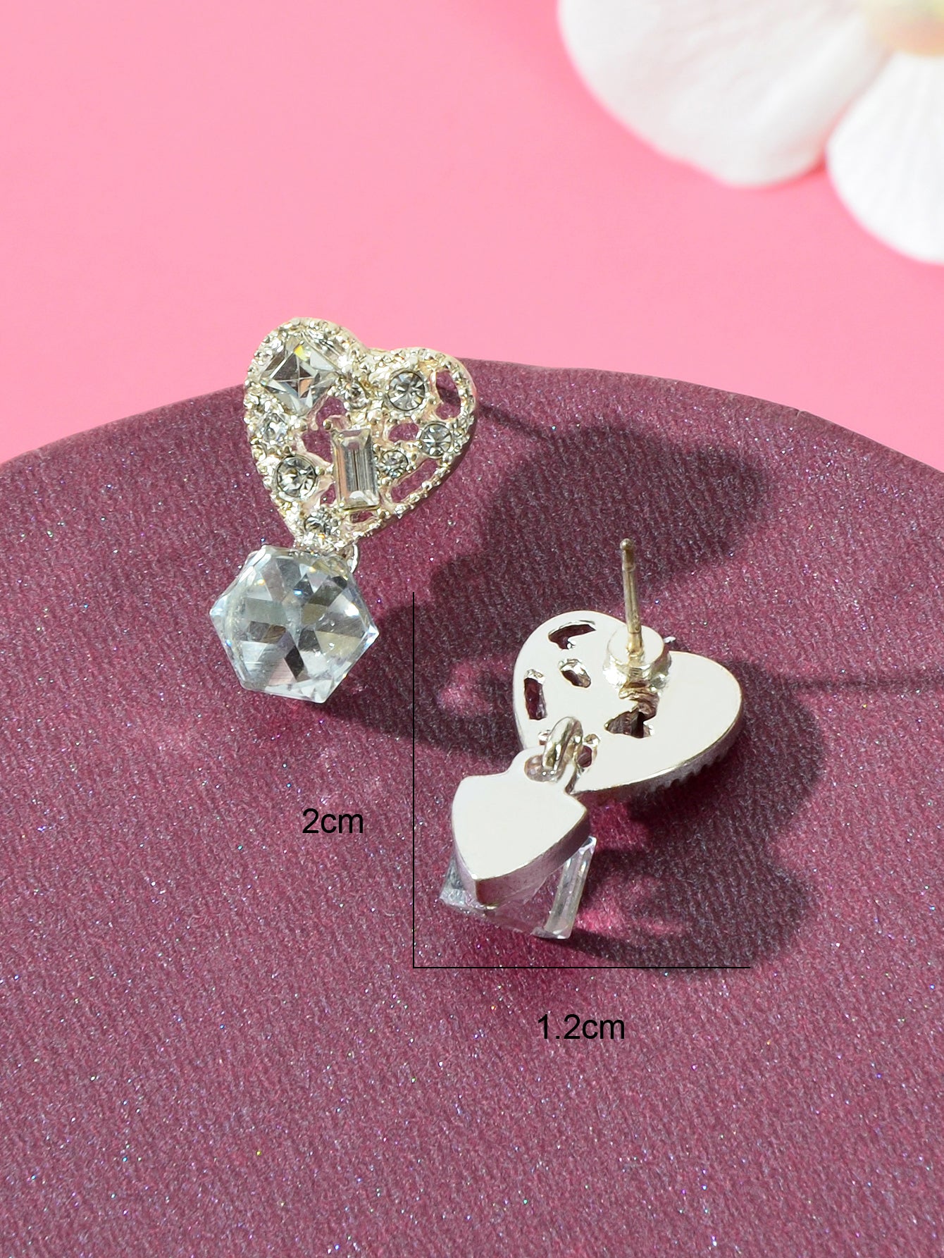 Sweet Textured Shining Crystal Decor Pink Heart Drop Earrings Women Girls Gifts