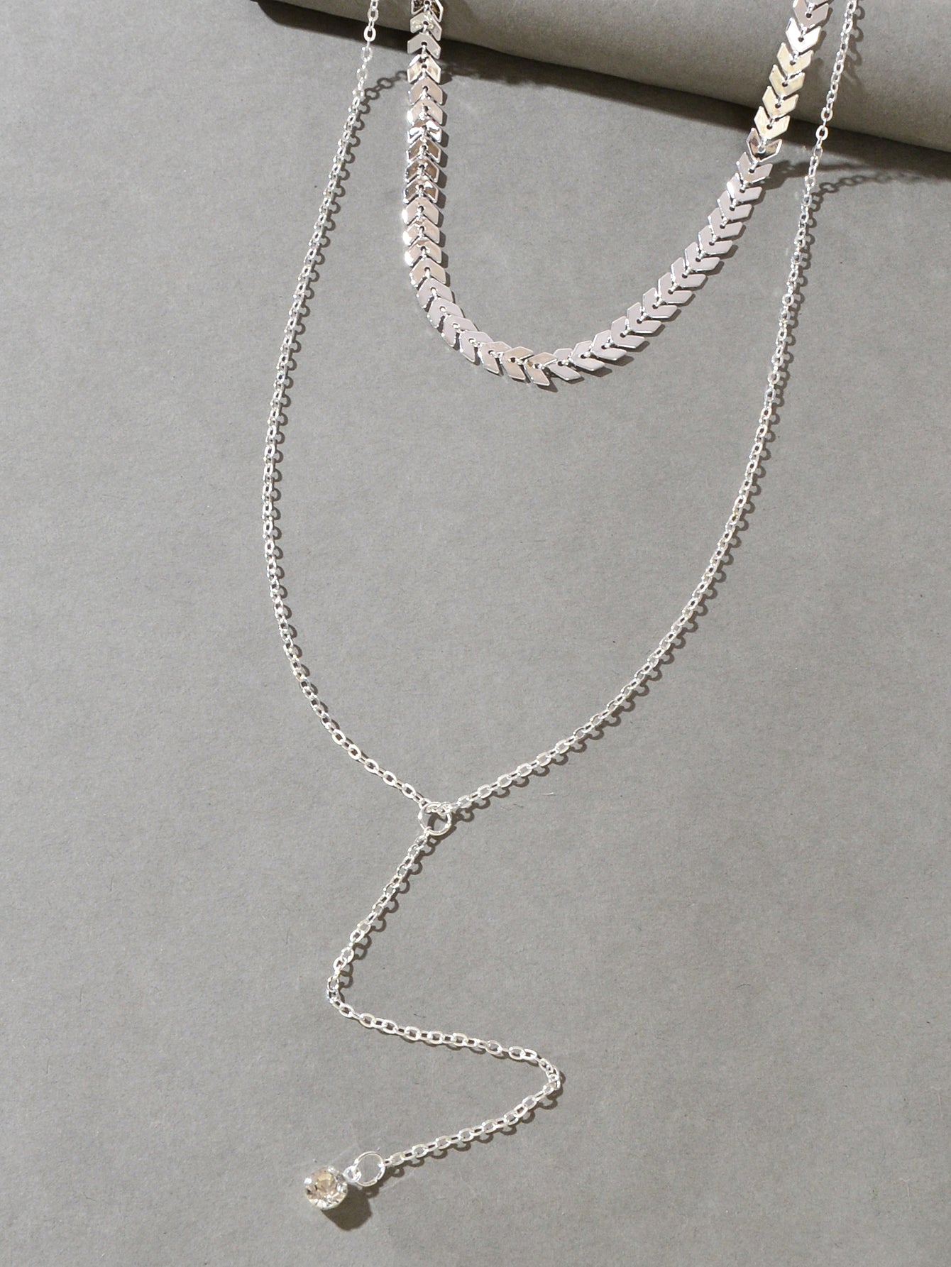 Double layer Chain Dangling Rhinestone Pendant Lariat Necklace Female Jewellery