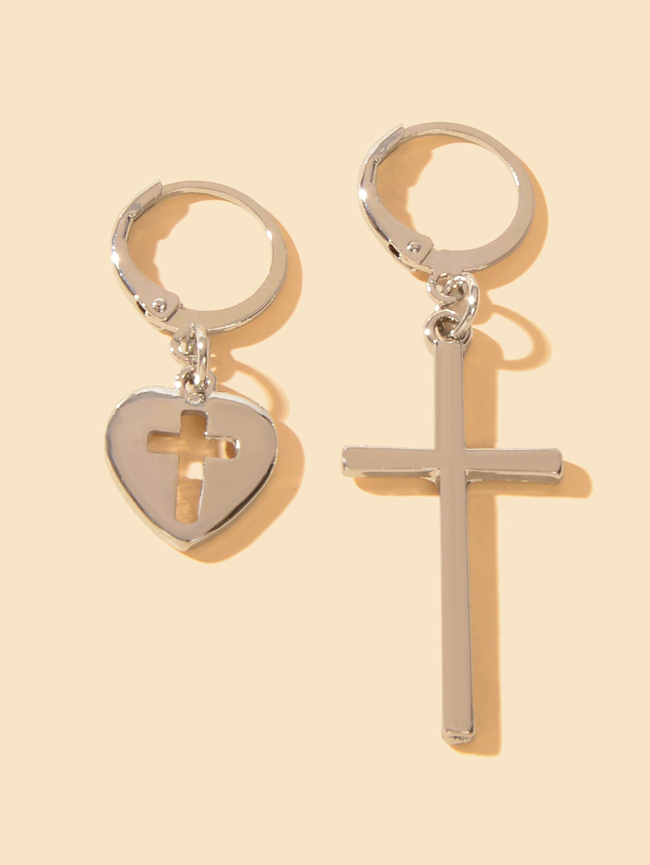 Women Girls Cross Love Heart Shaped Huggie Earrings Christmas Gift Jewellery