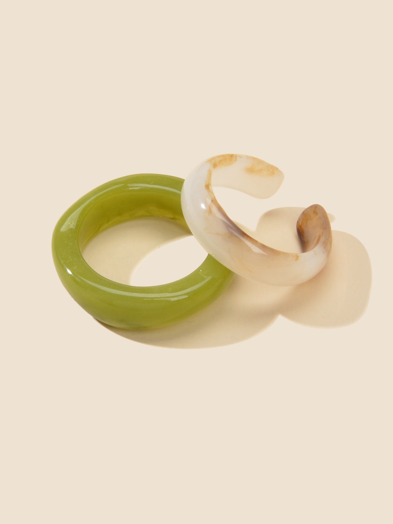 Stackable 2 pcs Beige Green Resin Chunky Multiple Bulk Pack Boho Chic Ring set