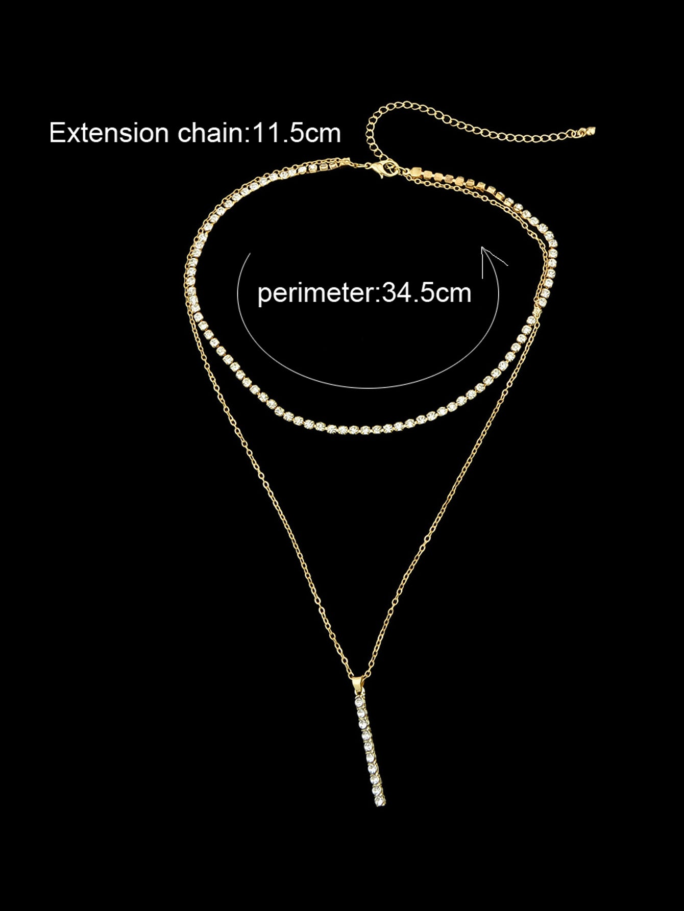 Trendy Shining Full Rhinestone Gold Silver Double layer Chain Bar Charm Necklace